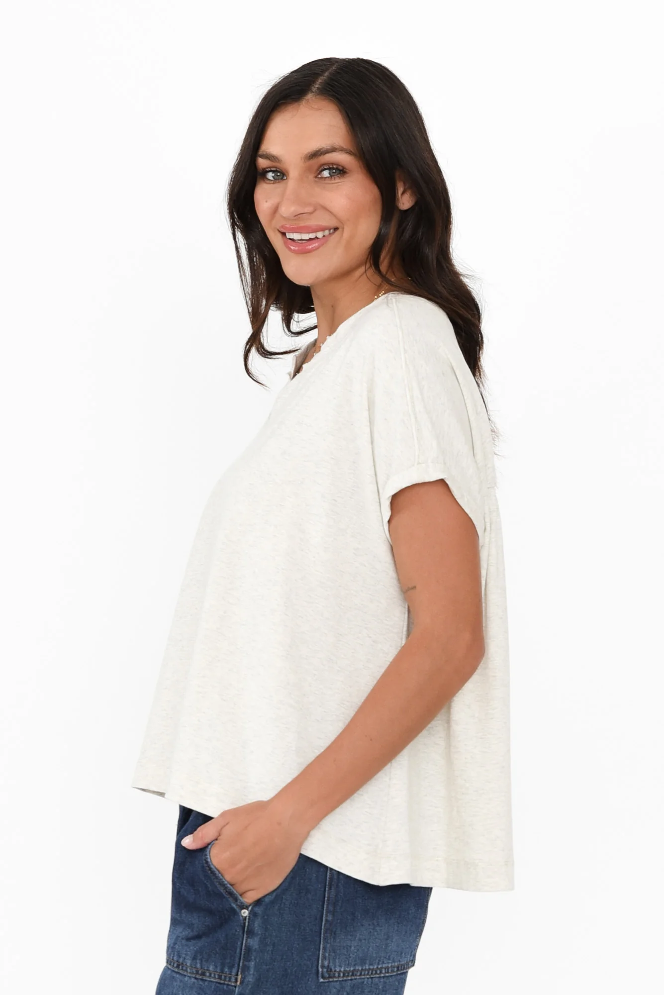 Anabeth Grey Marle Cotton Swing Top