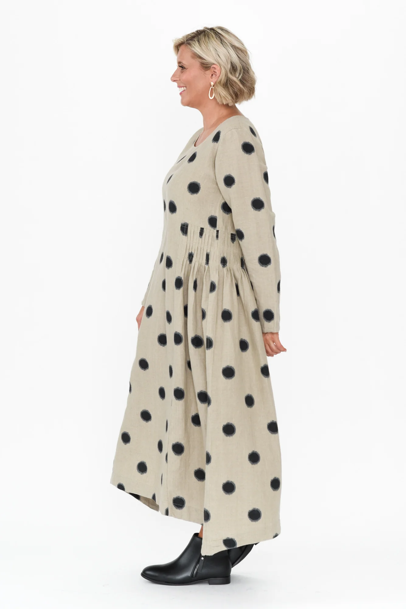 Alpine Navy Spot Cotton Linen Dress