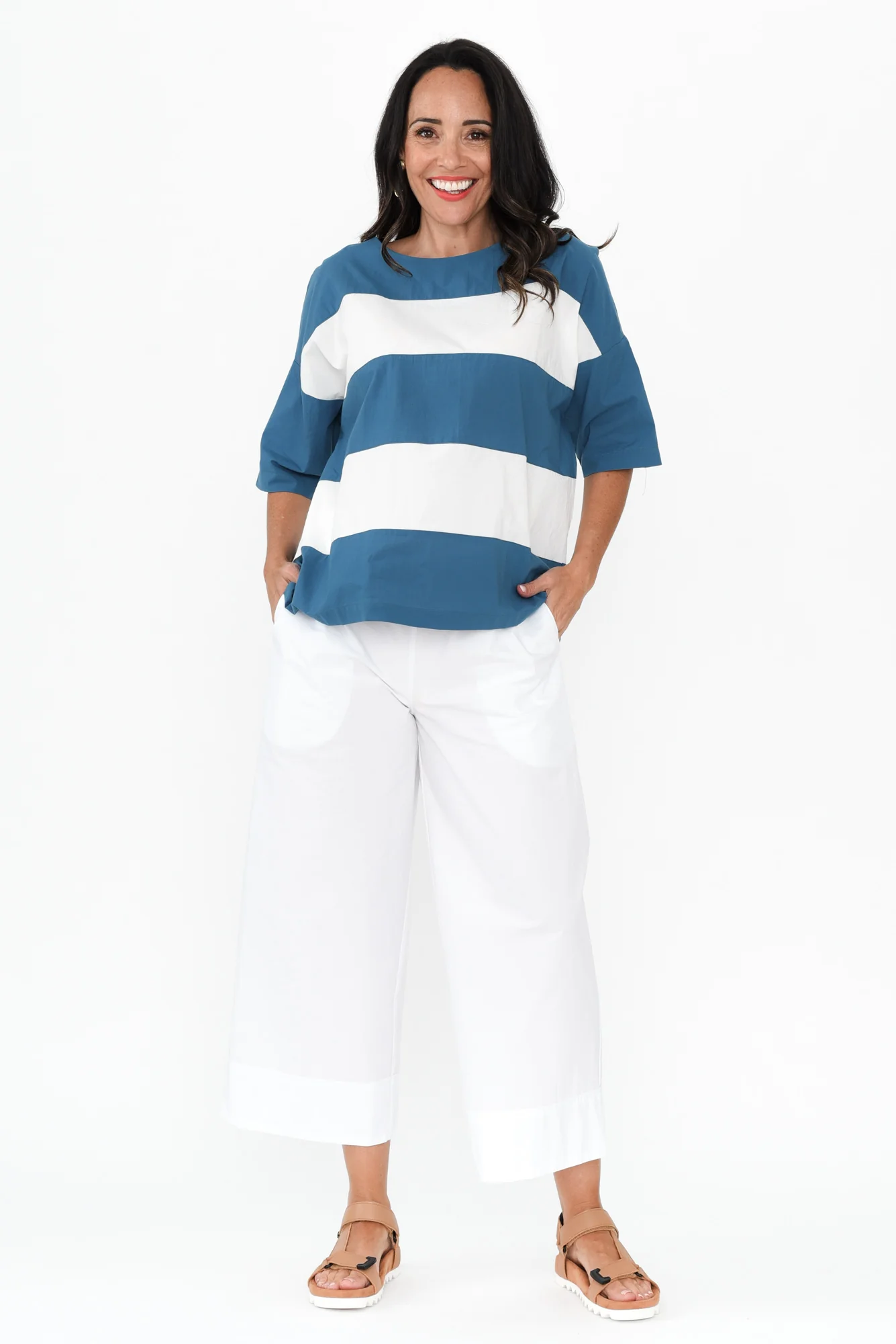 Balos Blue Stripe Cotton Poplin Top