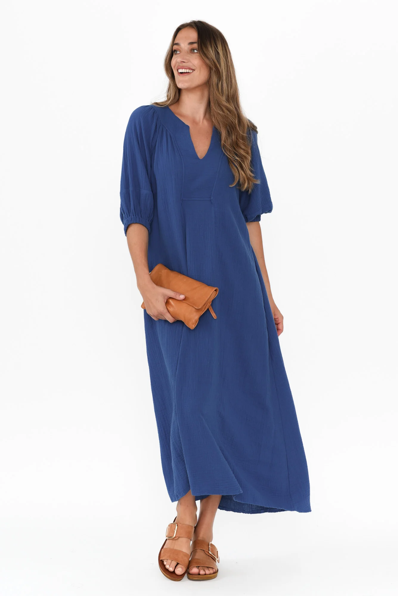 Neila Cobalt Cotton Cheesecloth Midi Dress