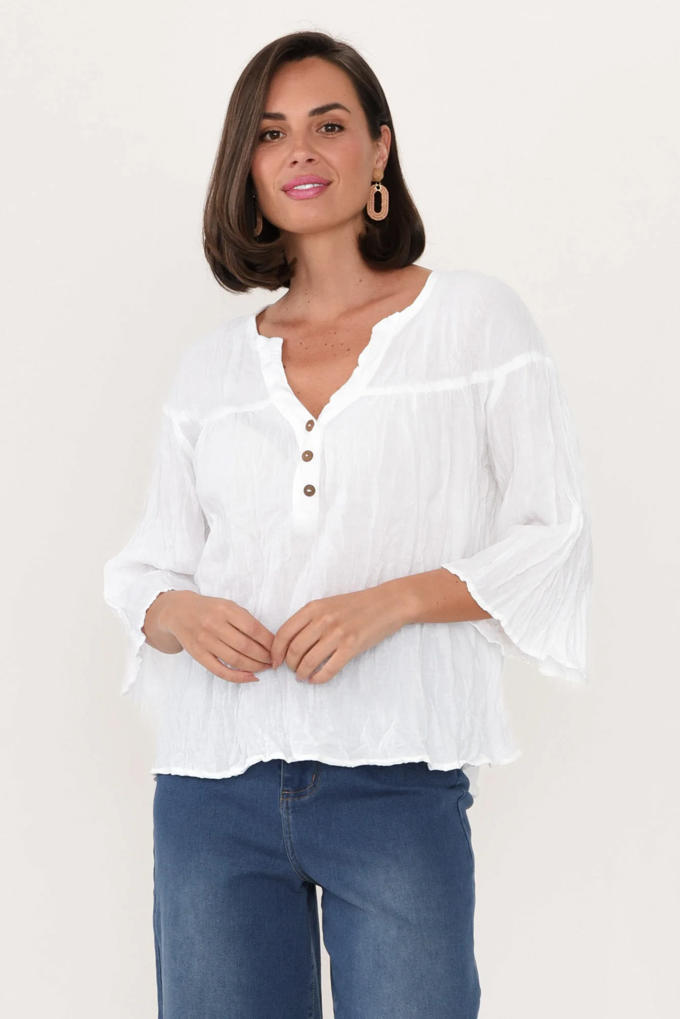 Blaise White Cotton Button Top