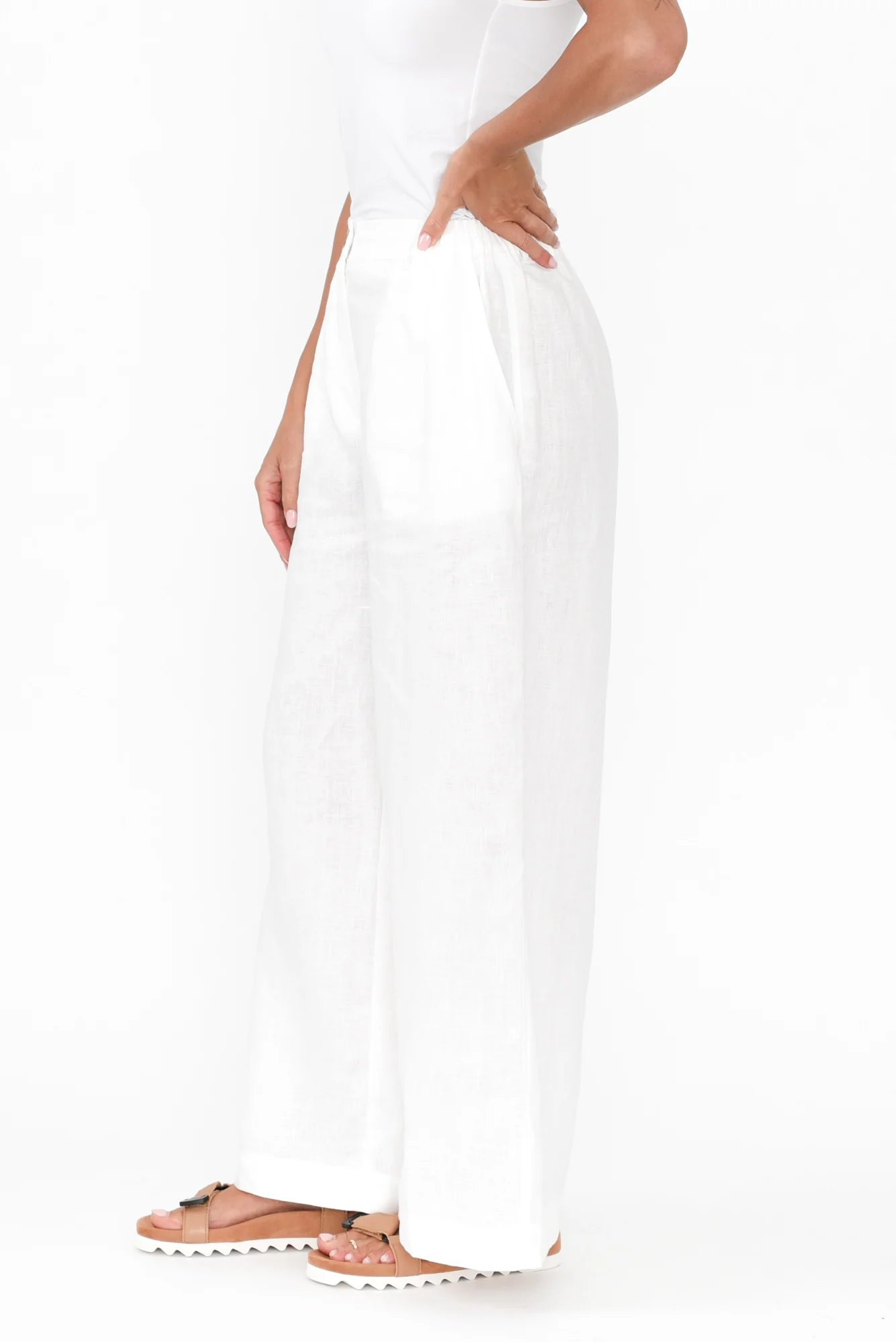 Delsey White Linen Wide Leg Pants
