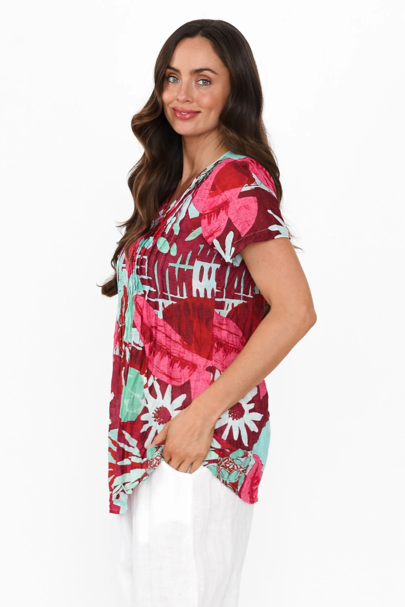 Fia Fuchsia Garden Crinkle Cotton Top