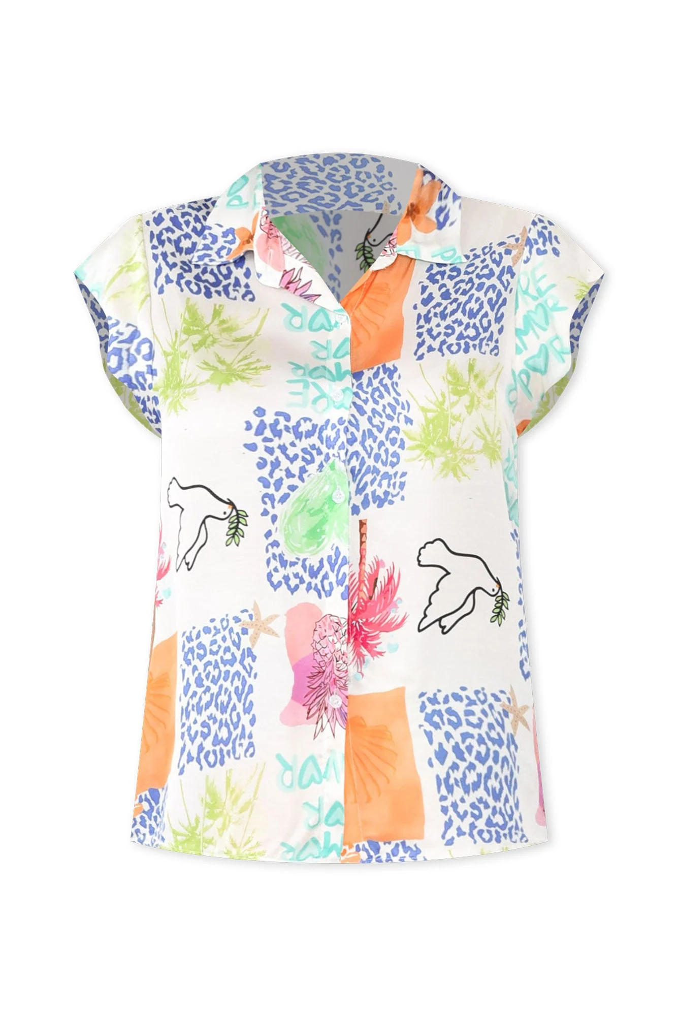 Odessa White Jungle Collared Shirt