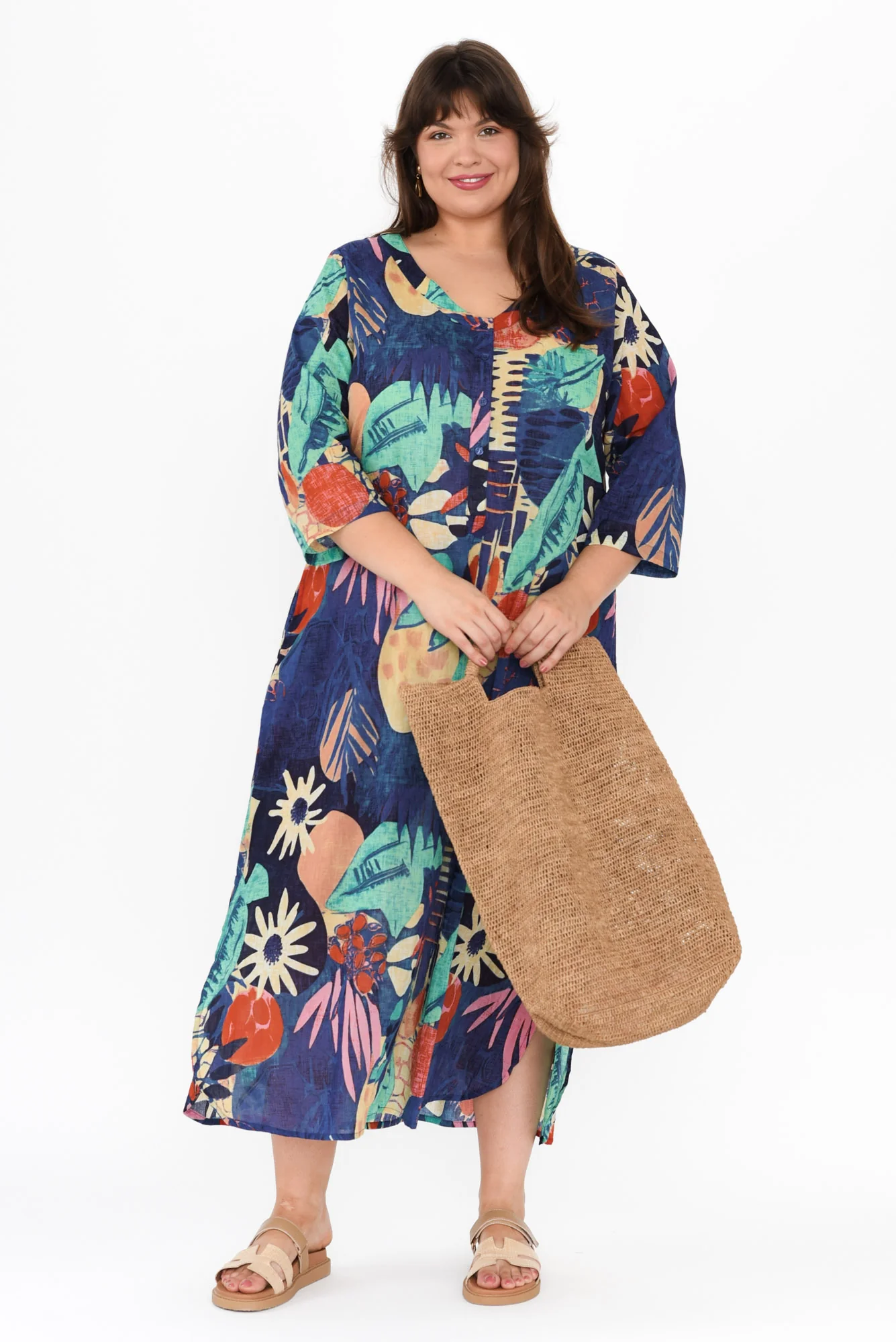 Apia Navy Geo Cotton Maxi Dress