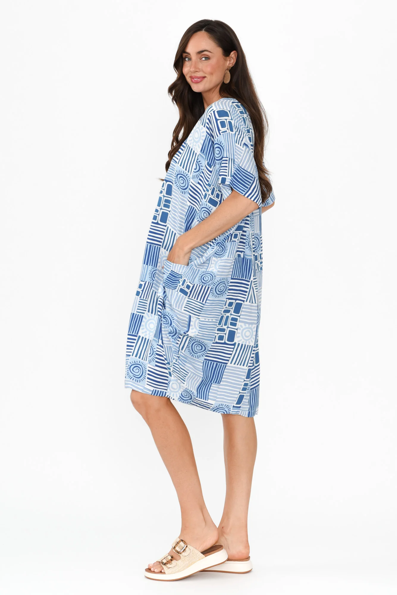 Esma Blue Abstract Pocket Dress