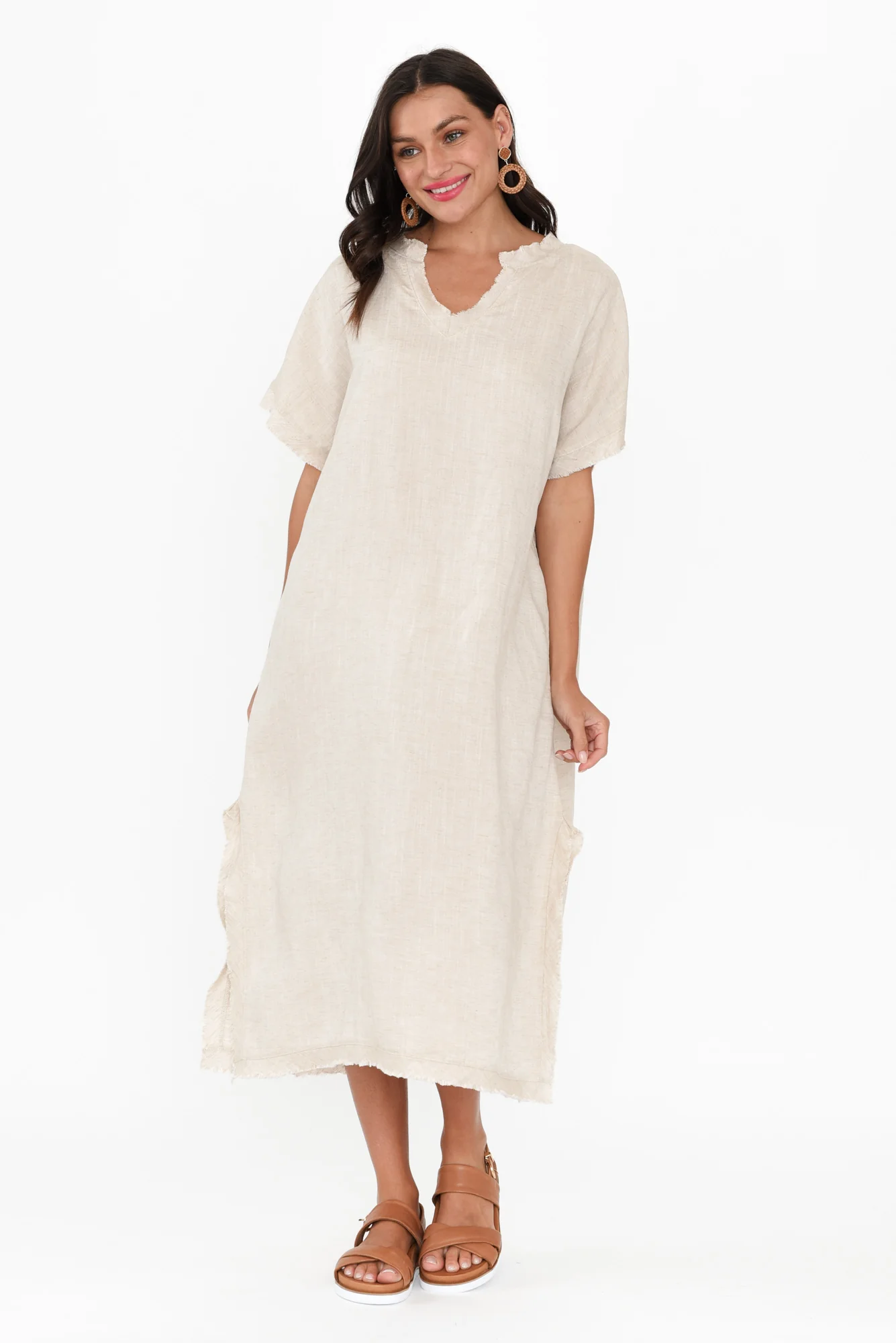 Darlene Beige Linen Blend Dress