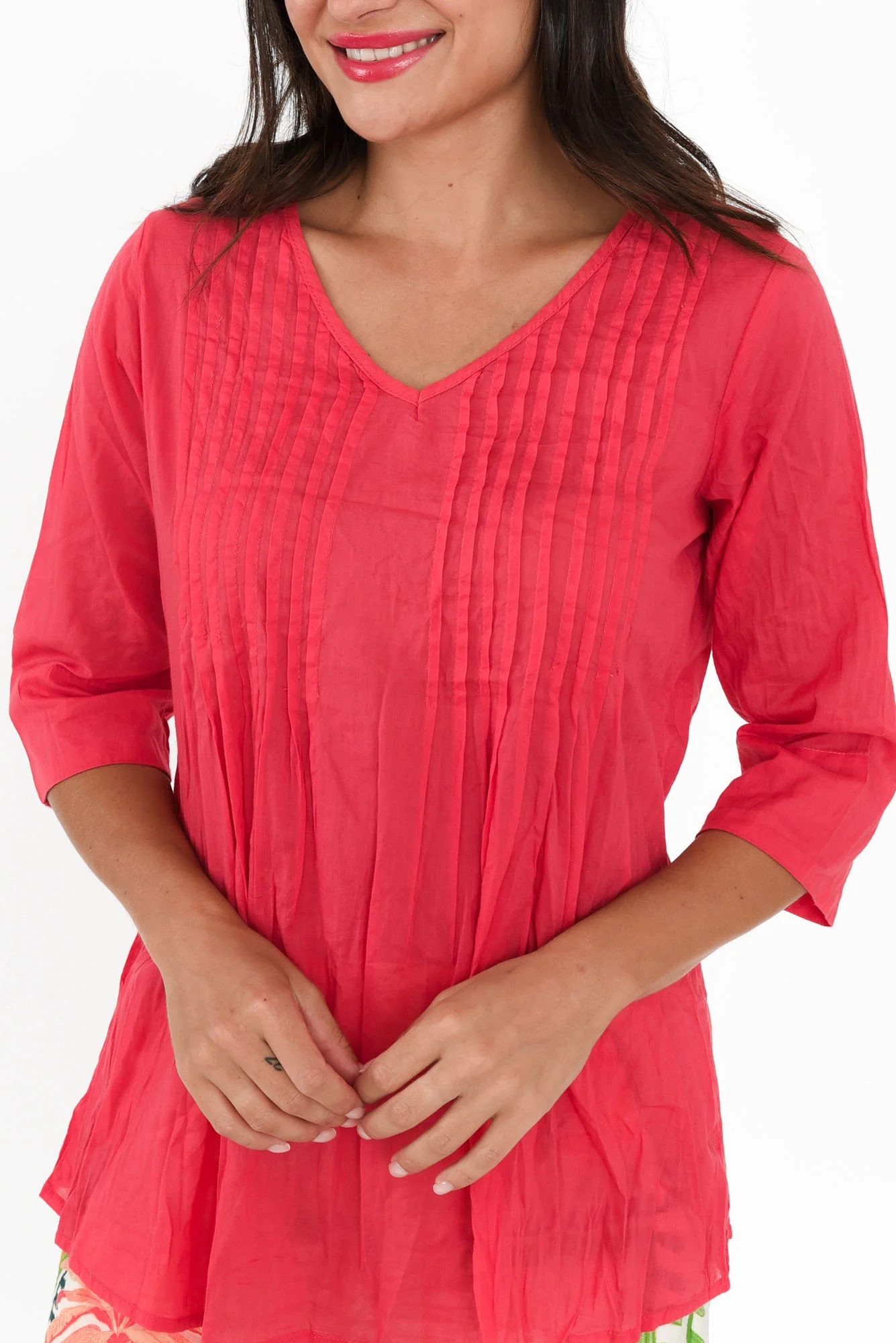 Fia Cherry Sleeved Crinkle Cotton Top