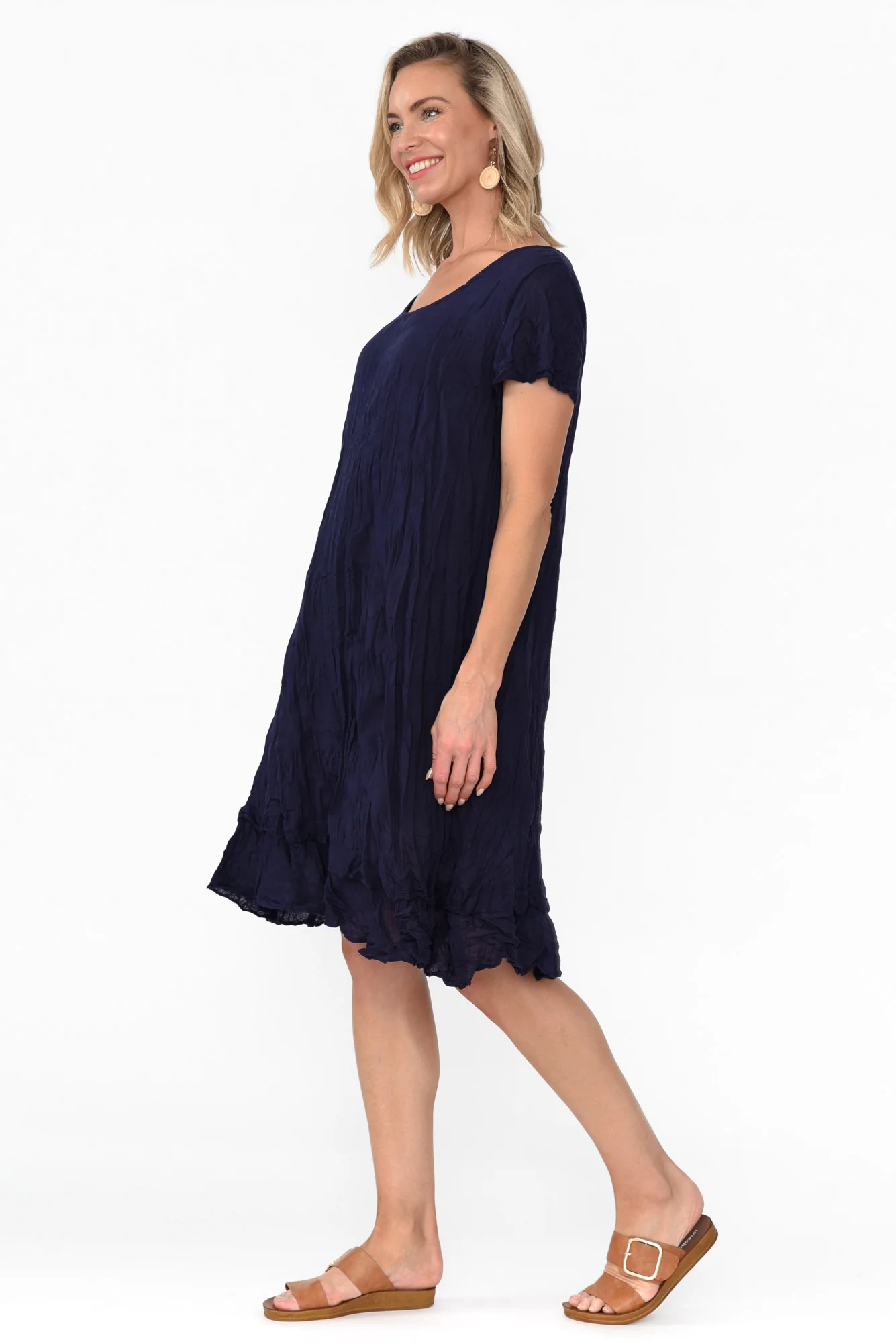 Lauren Navy Crinkle Cotton Dress