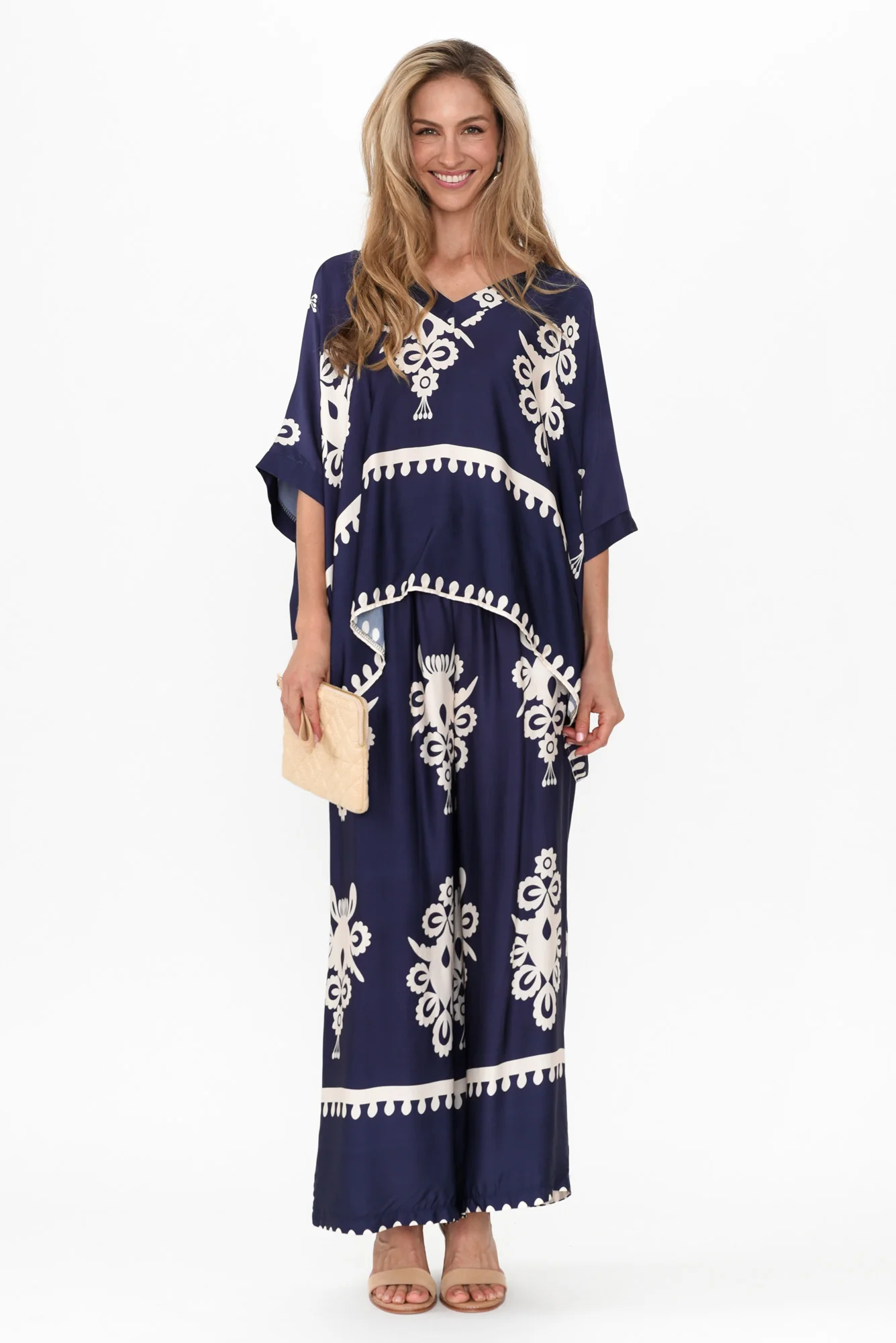 Kestrel Navy Abstract Silk Blend Pants