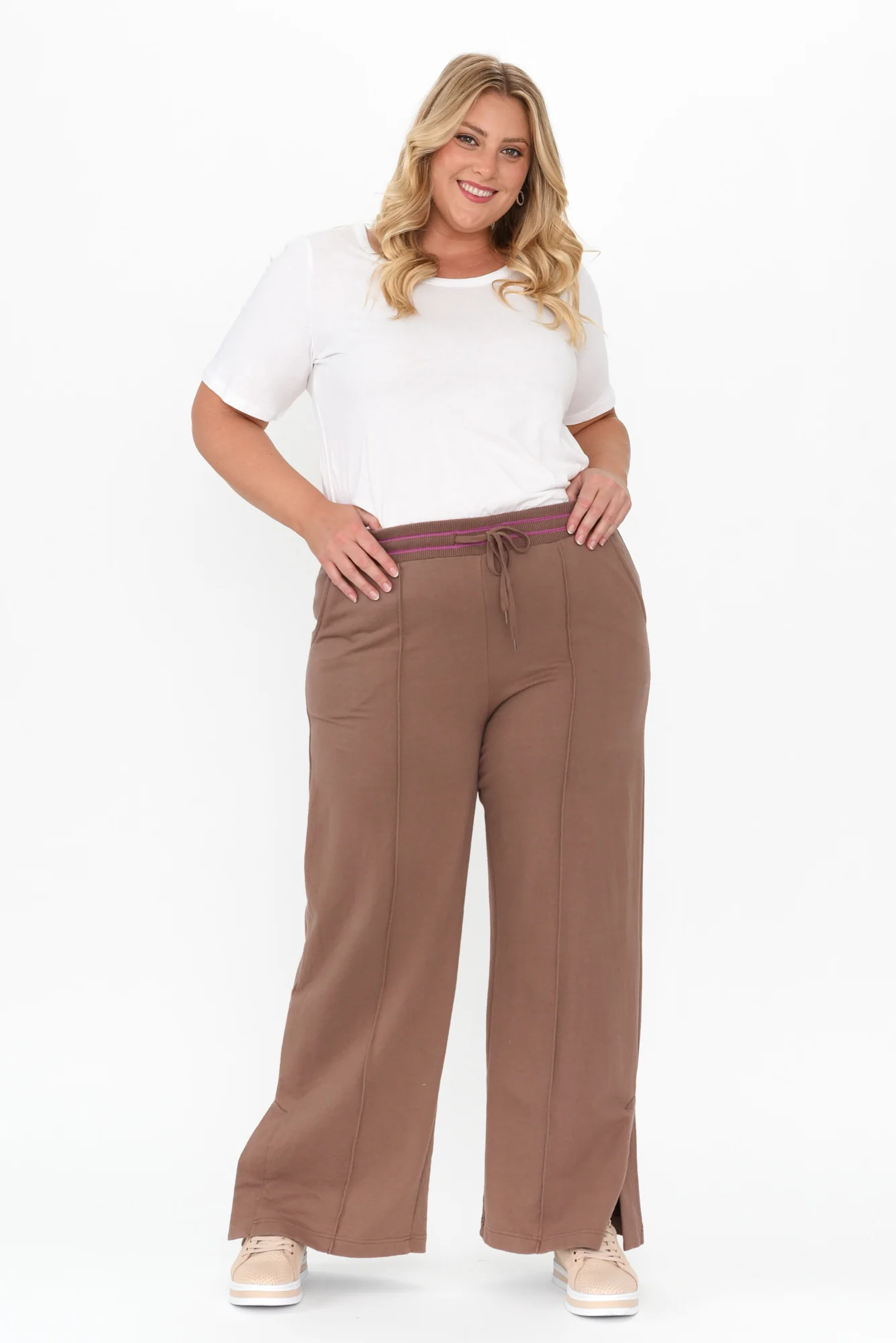 Kyla Brown Cotton Blend Wide Leg Pants