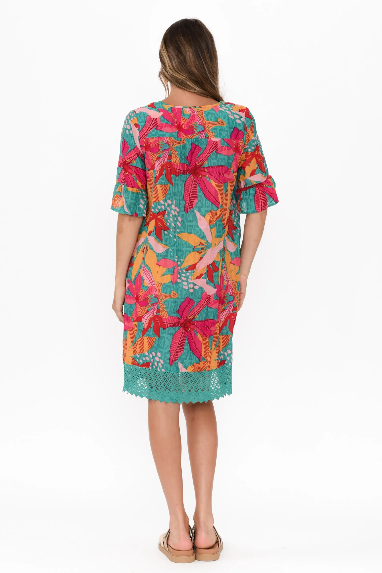 Cayman Green Floral Cotton Tunic Dress