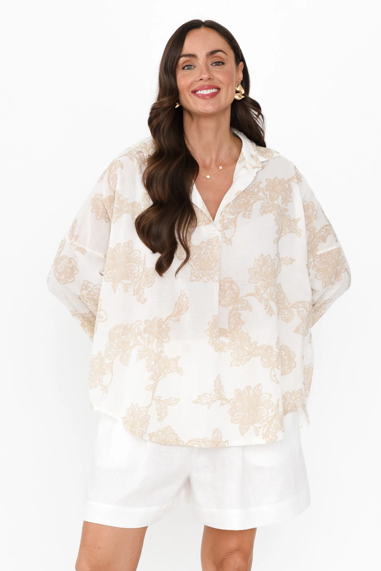 Philly Cream Floral Cotton Top