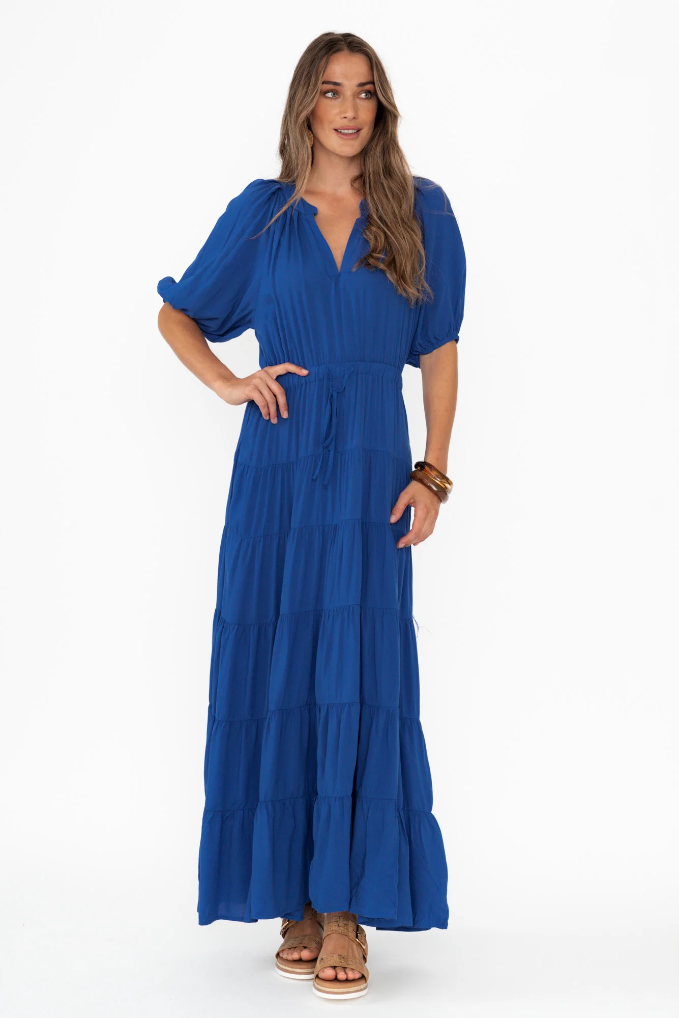 Aleja Cobalt Drawstring Tier Dress