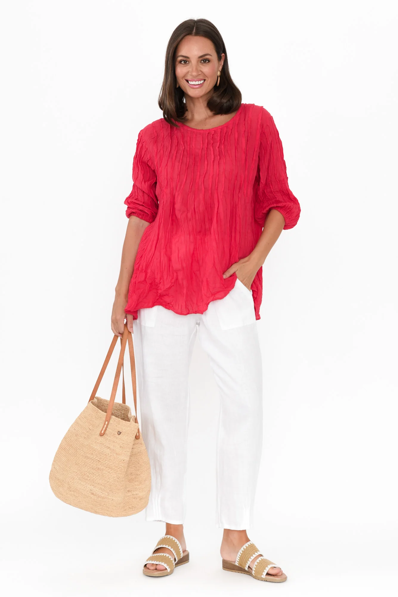 Selma Berry Crinkle Cotton Top