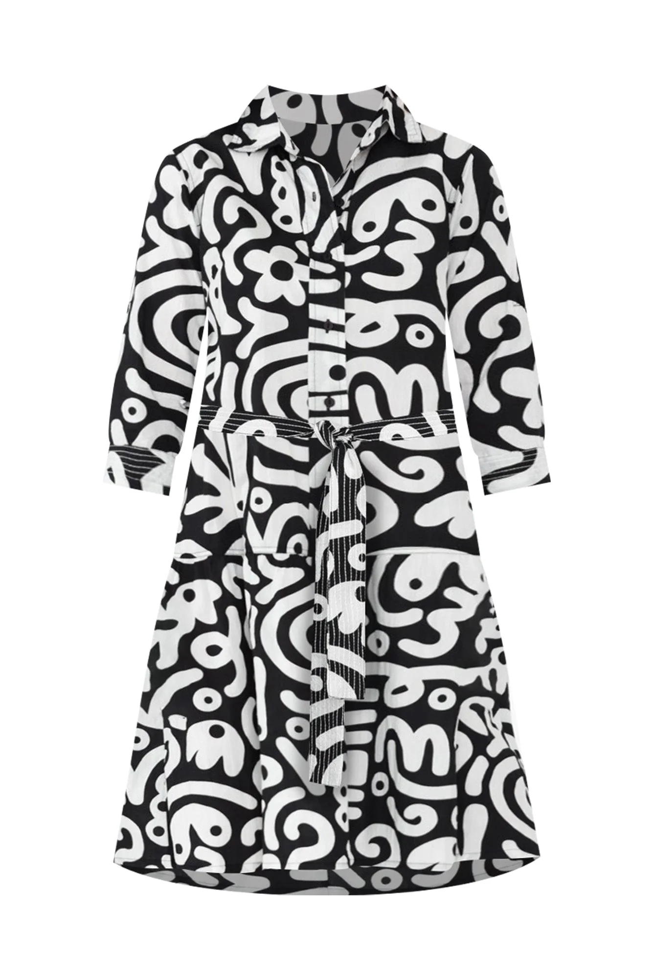 Sashia Black Geo Cotton Tie Dress