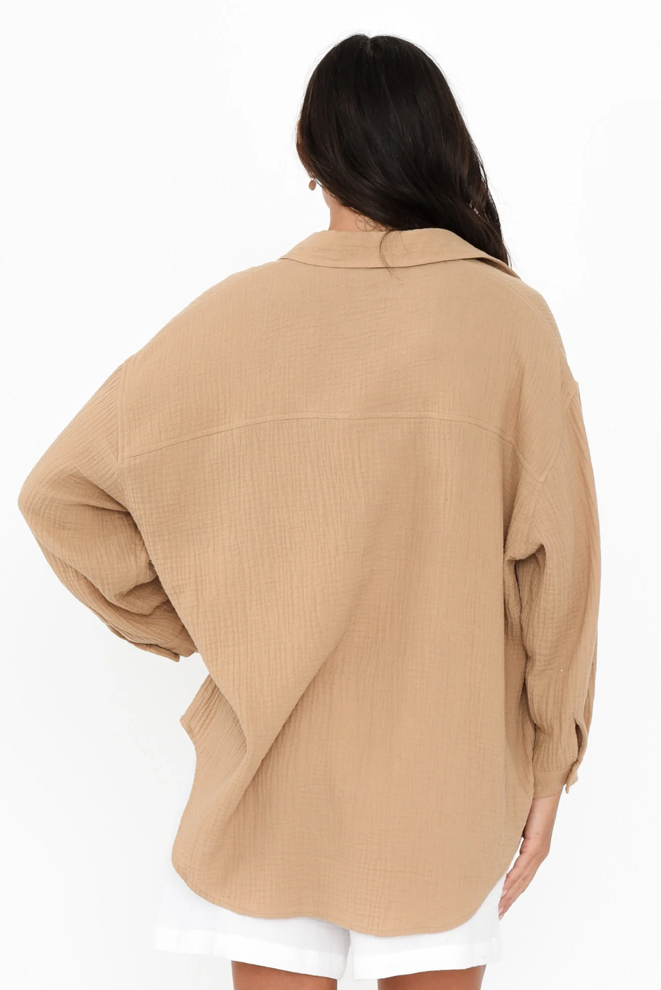 Natalia Beige Cotton Cheesecloth Shirt