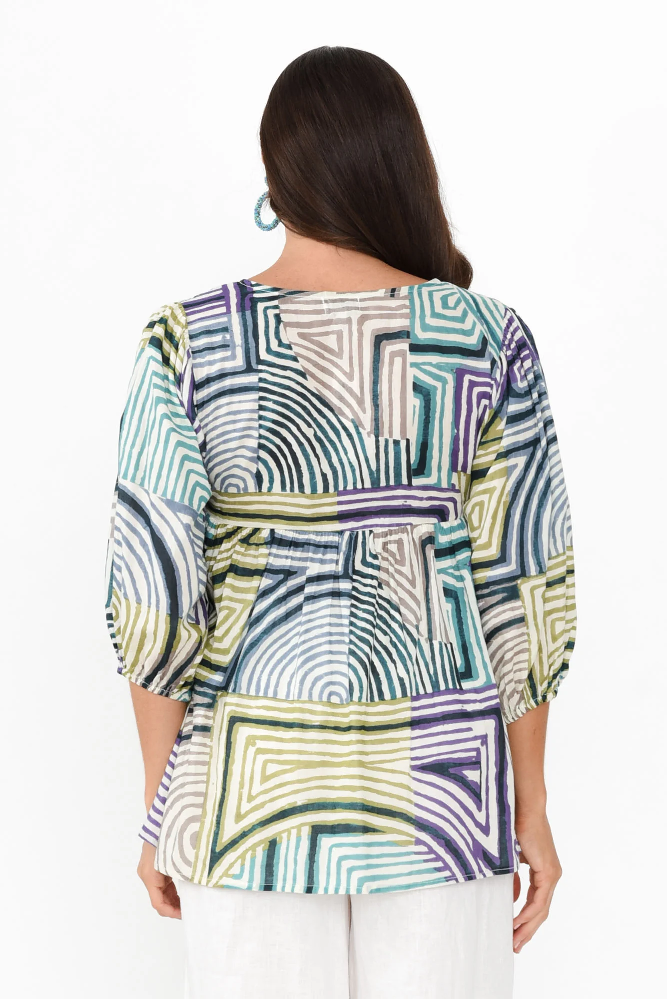 Rosa Green Ripple Cotton Tie Top