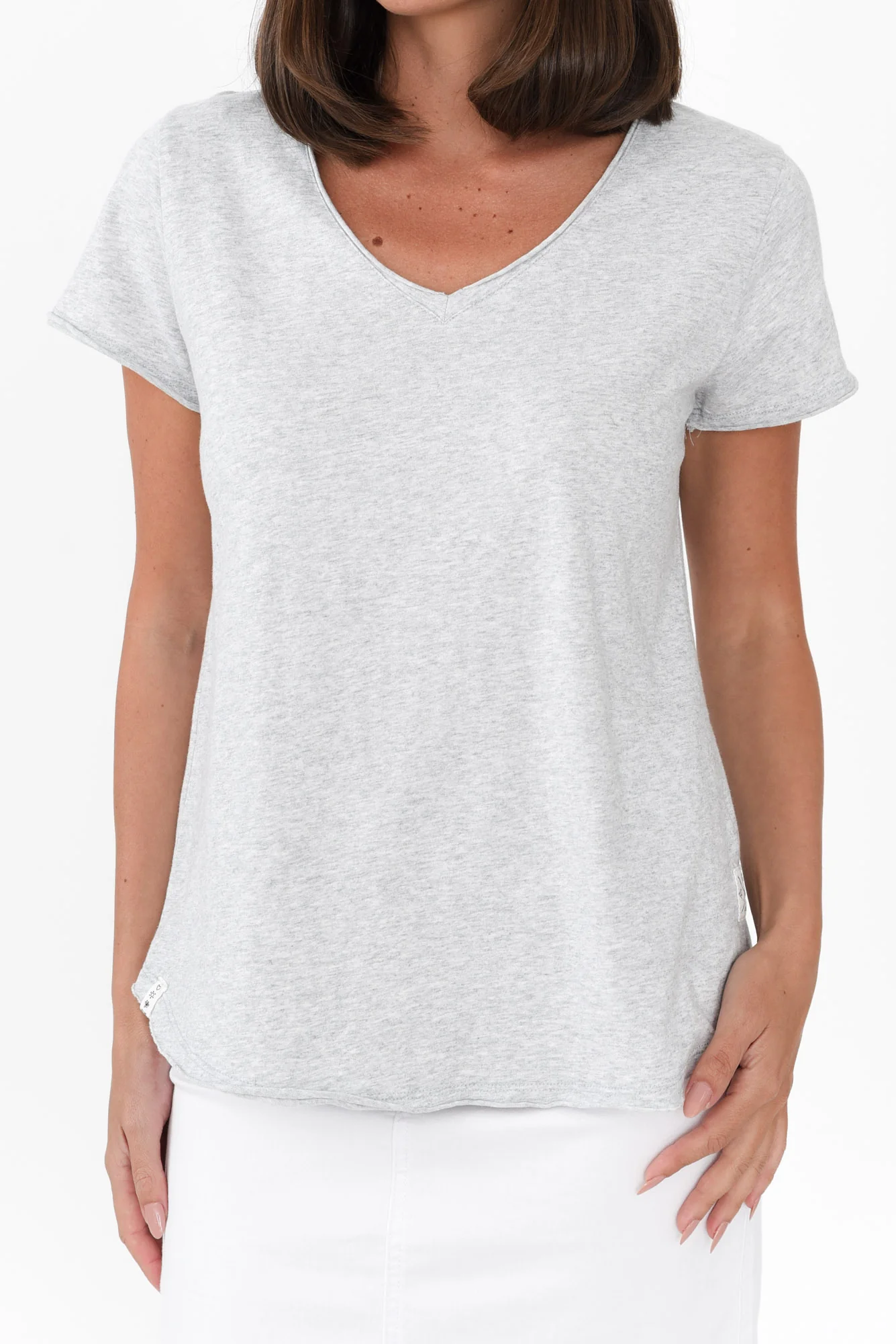 Maggie Grey Cotton Vee Tee
