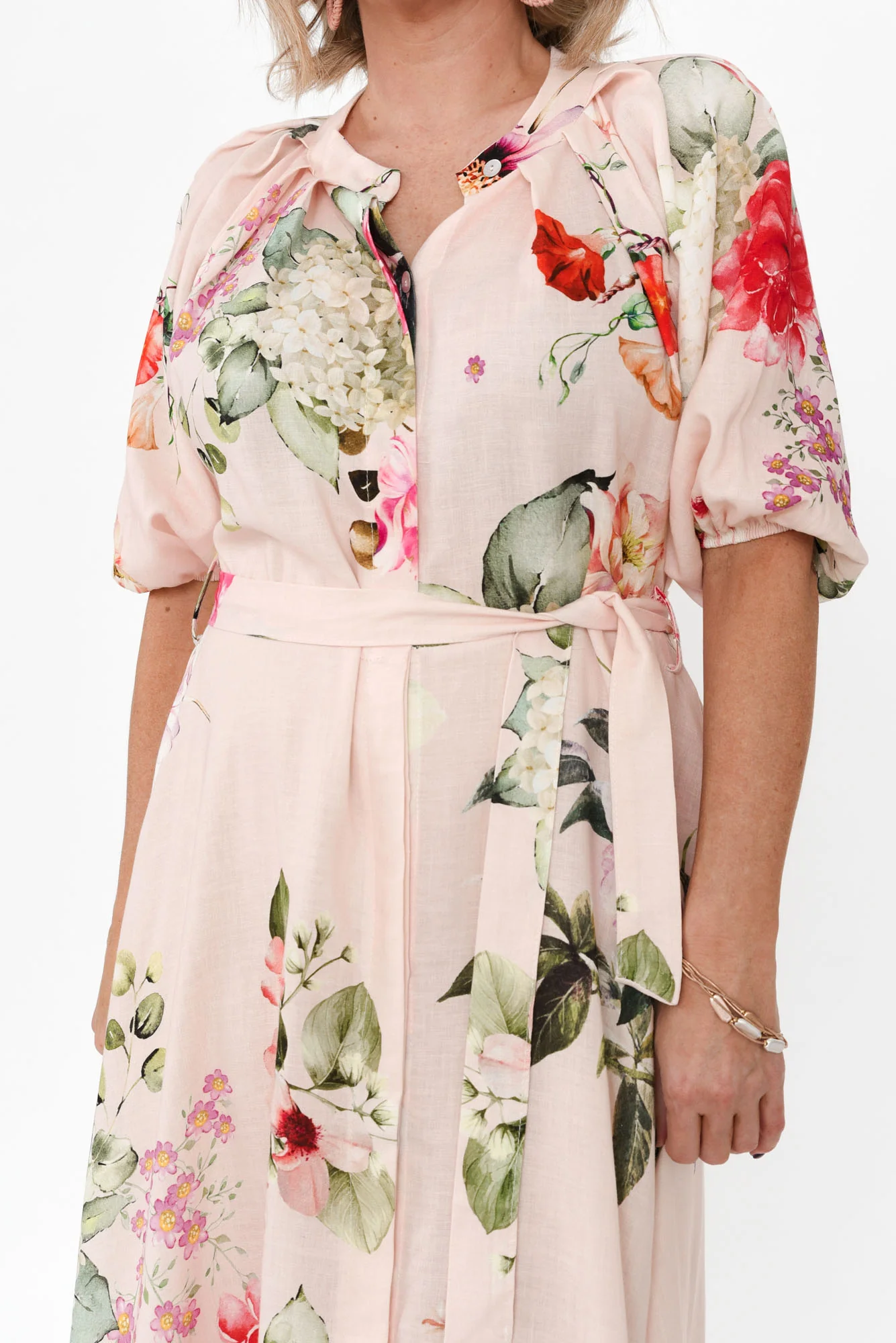 Moraya Pink Floral Linen Blend Dress