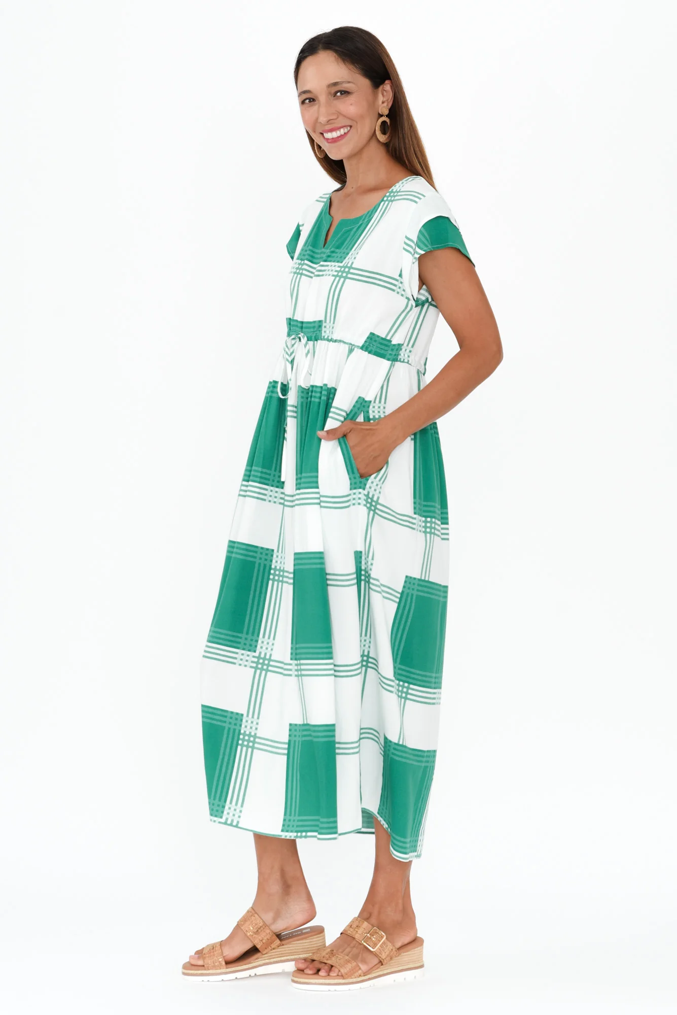 Suzette Green Check Midi Dress
