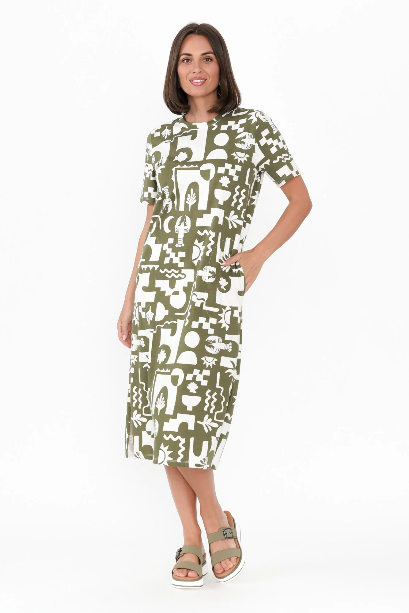 Postcard Khaki Coastal Cotton Tee Dress