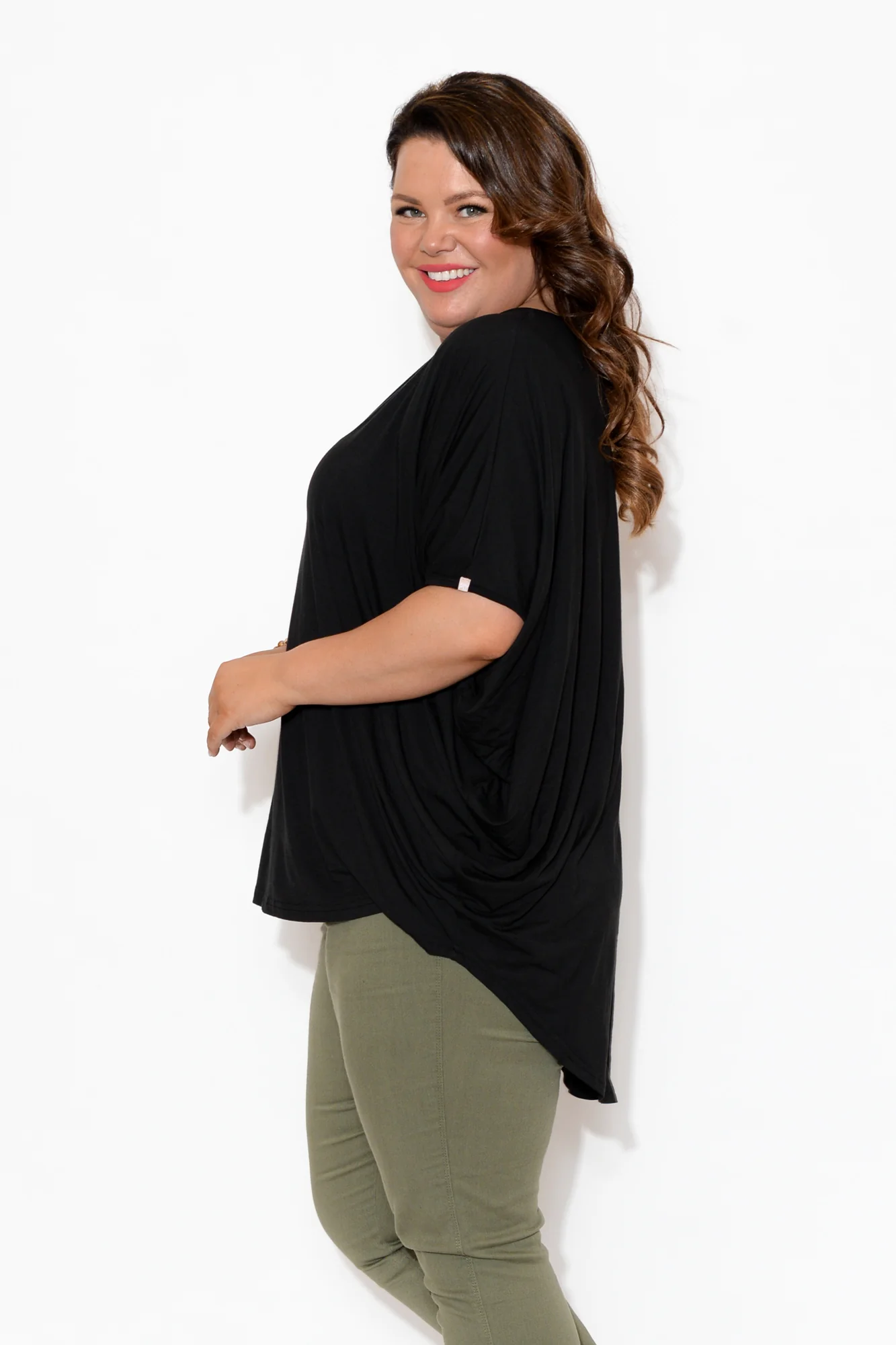 Emory Black Bamboo Hi Lo Batwing Top