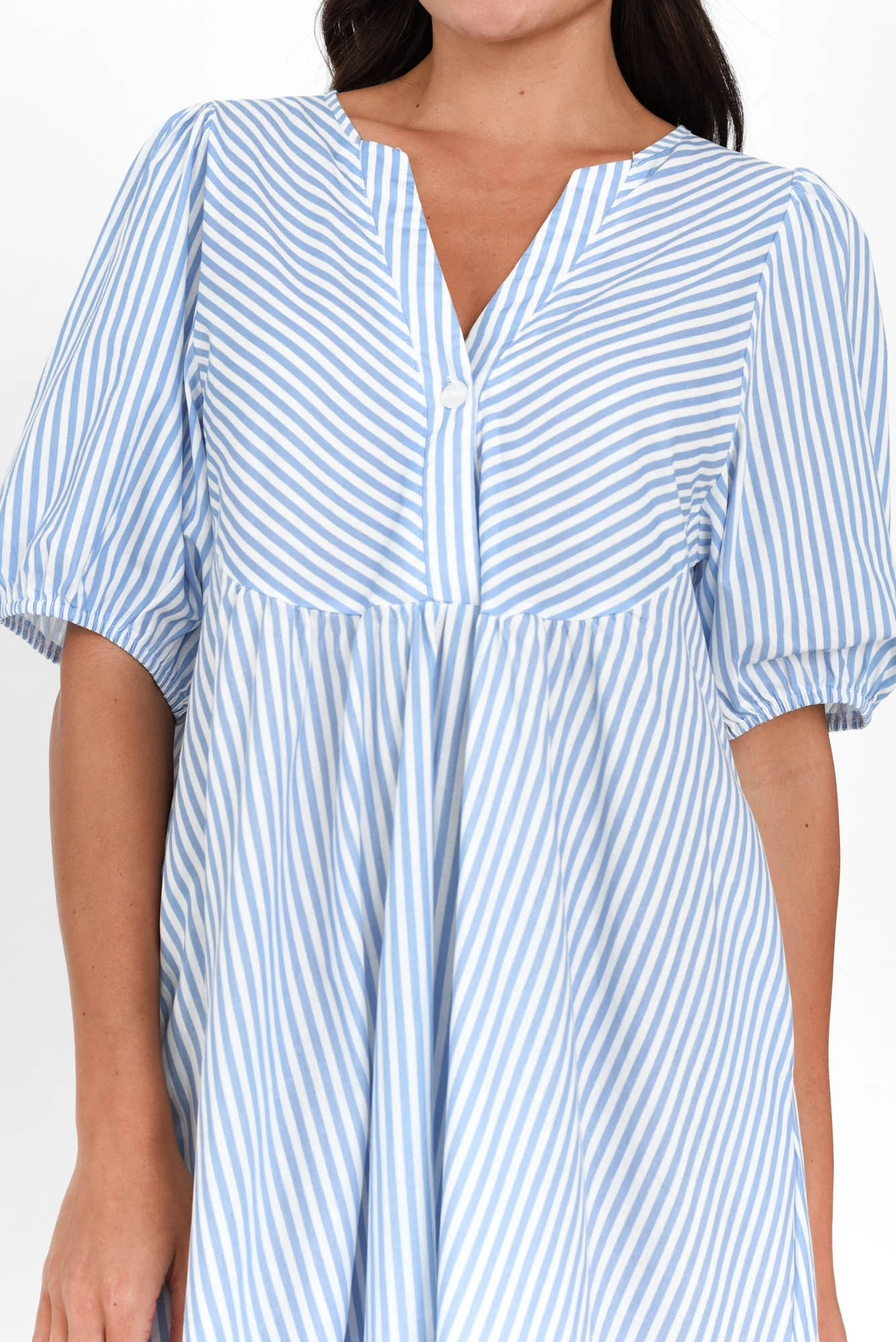 Zariah Blue Stripe Cotton Tier Dress