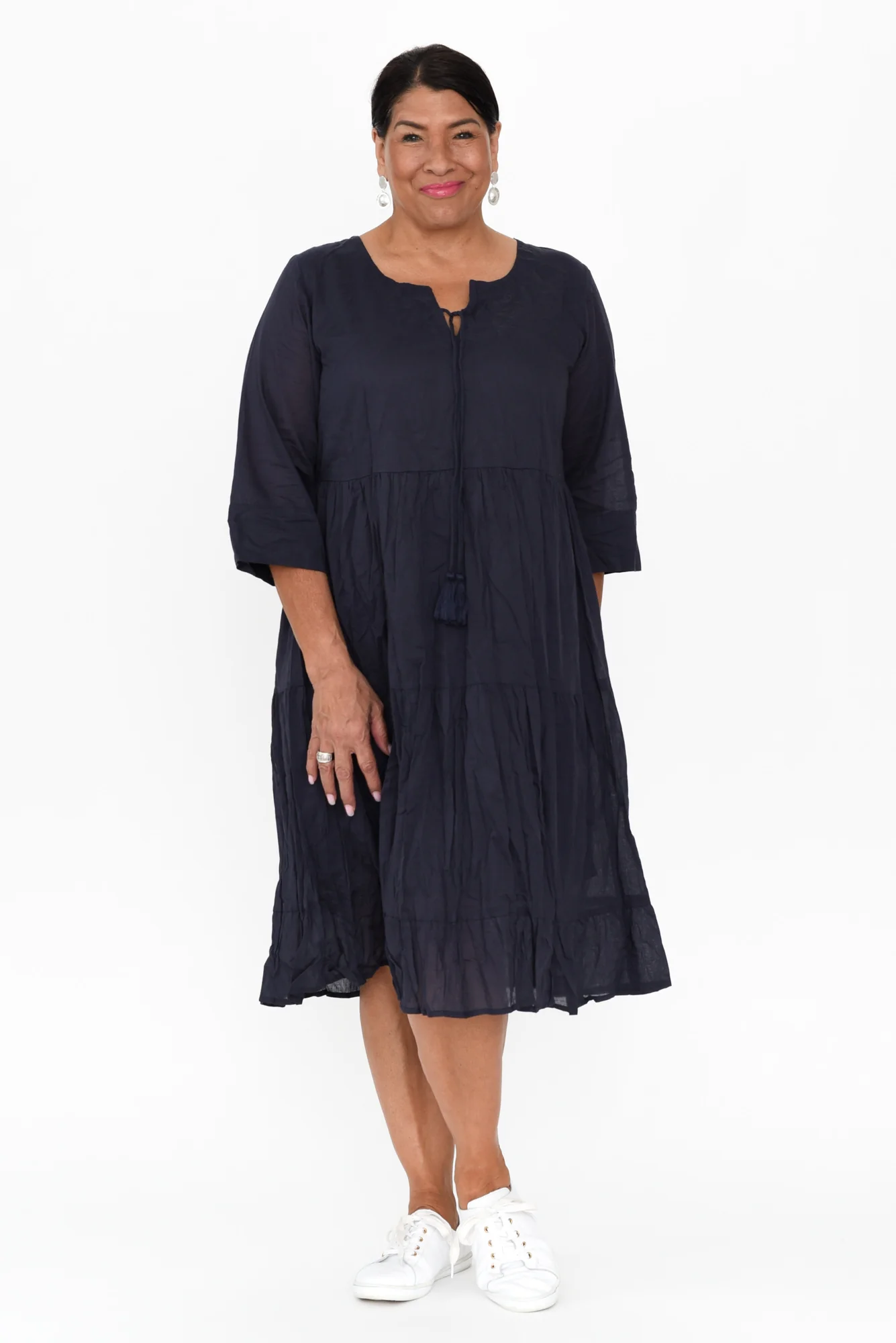 Milana Navy Crinkle Cotton Dress