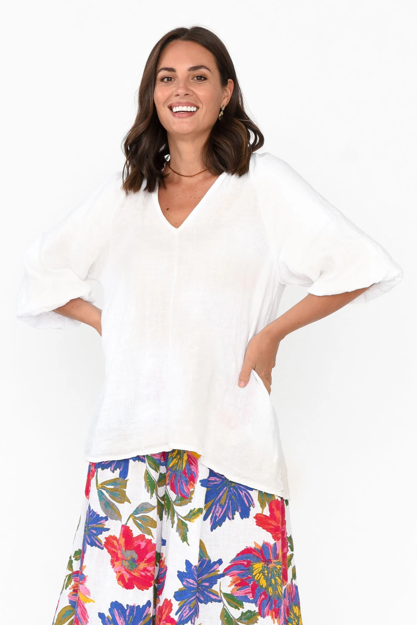 Hiram White Linen Top