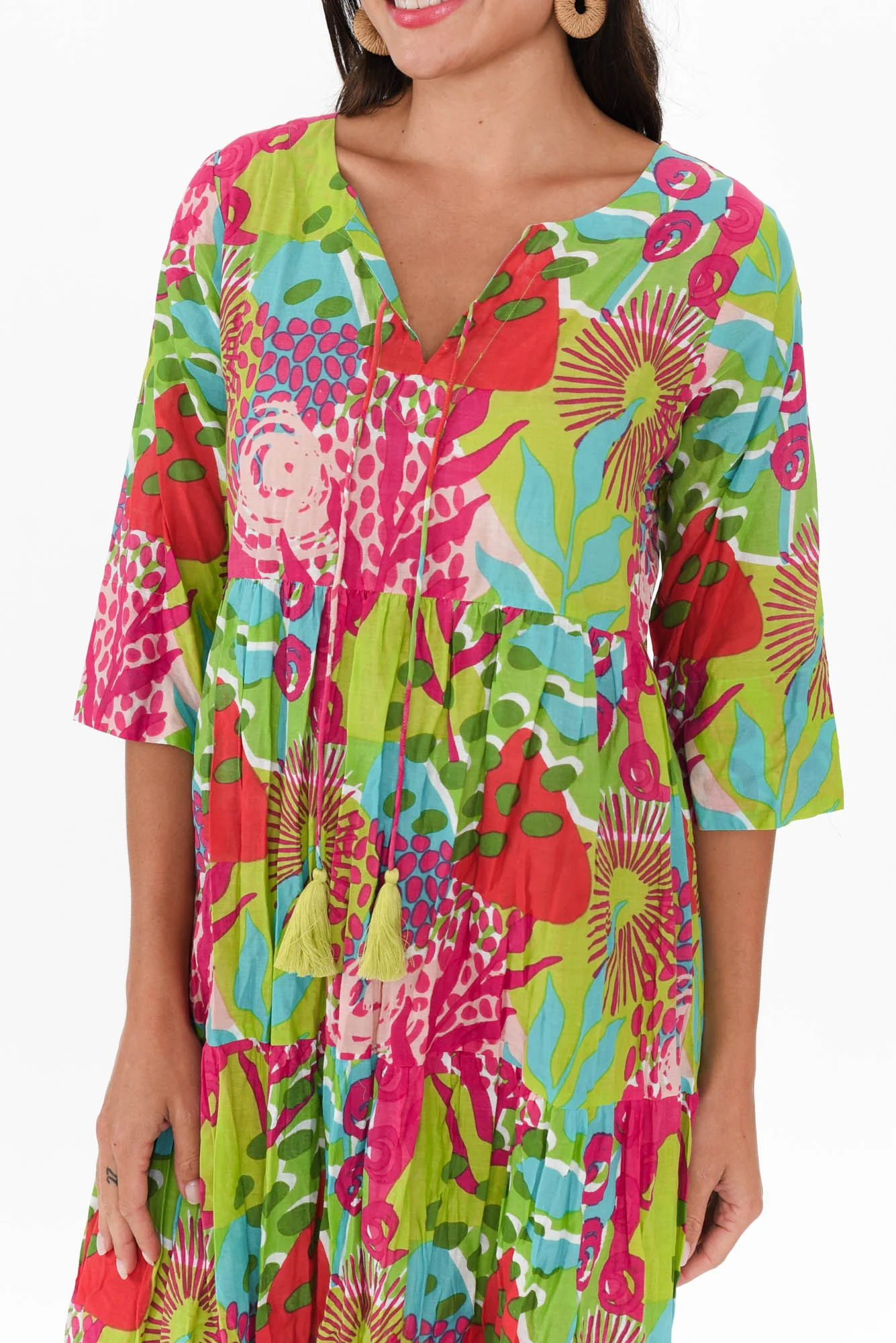 Milana Green Botanical Crinkle Cotton Dress