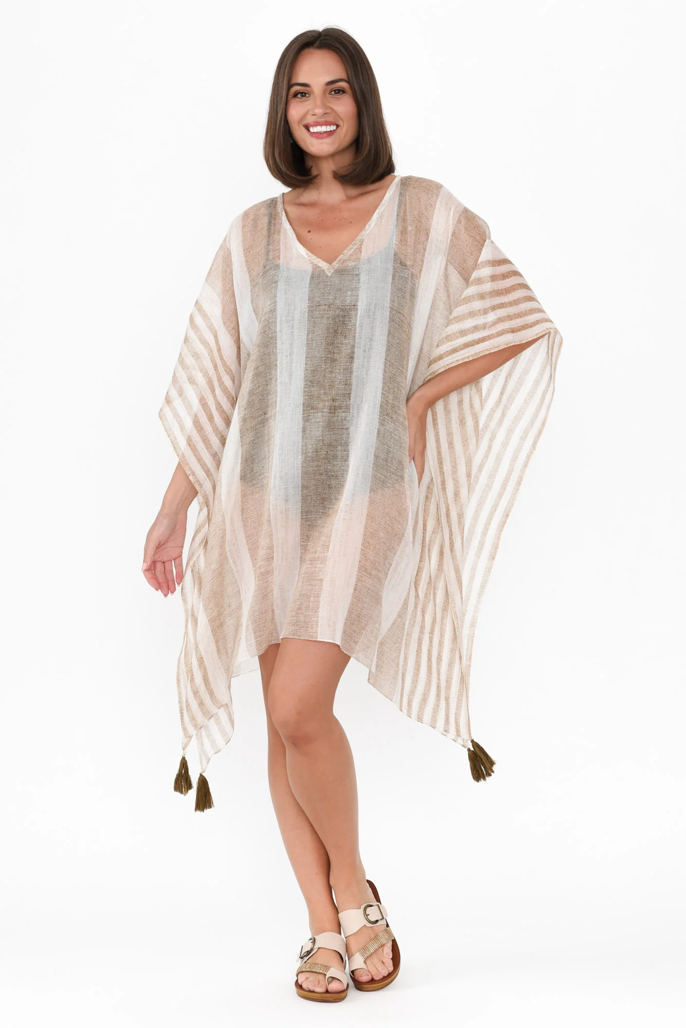Stella Taupe Stripe Cotton Kaftan