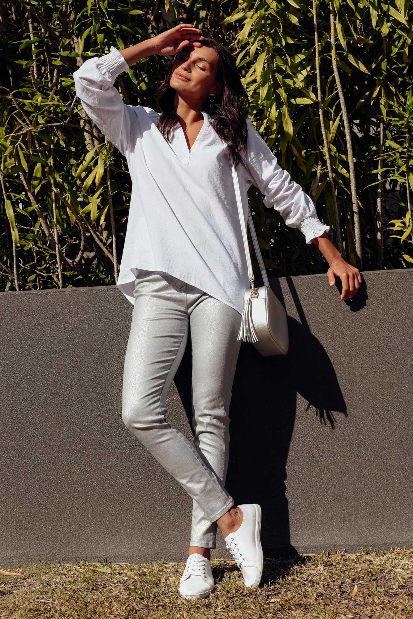 Bonita Silver Animal Foil Stretch Pants