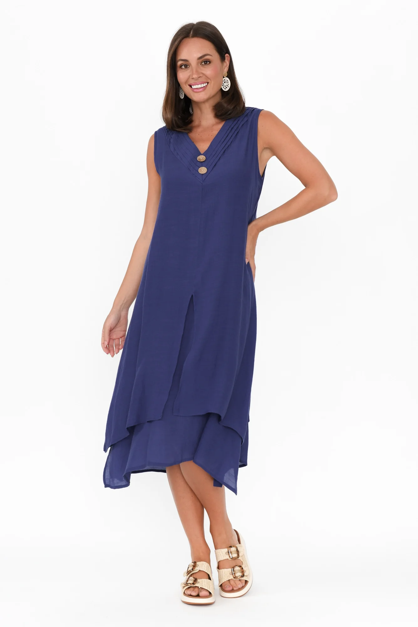 Gutha Cobalt Cotton Blend Layer Dress