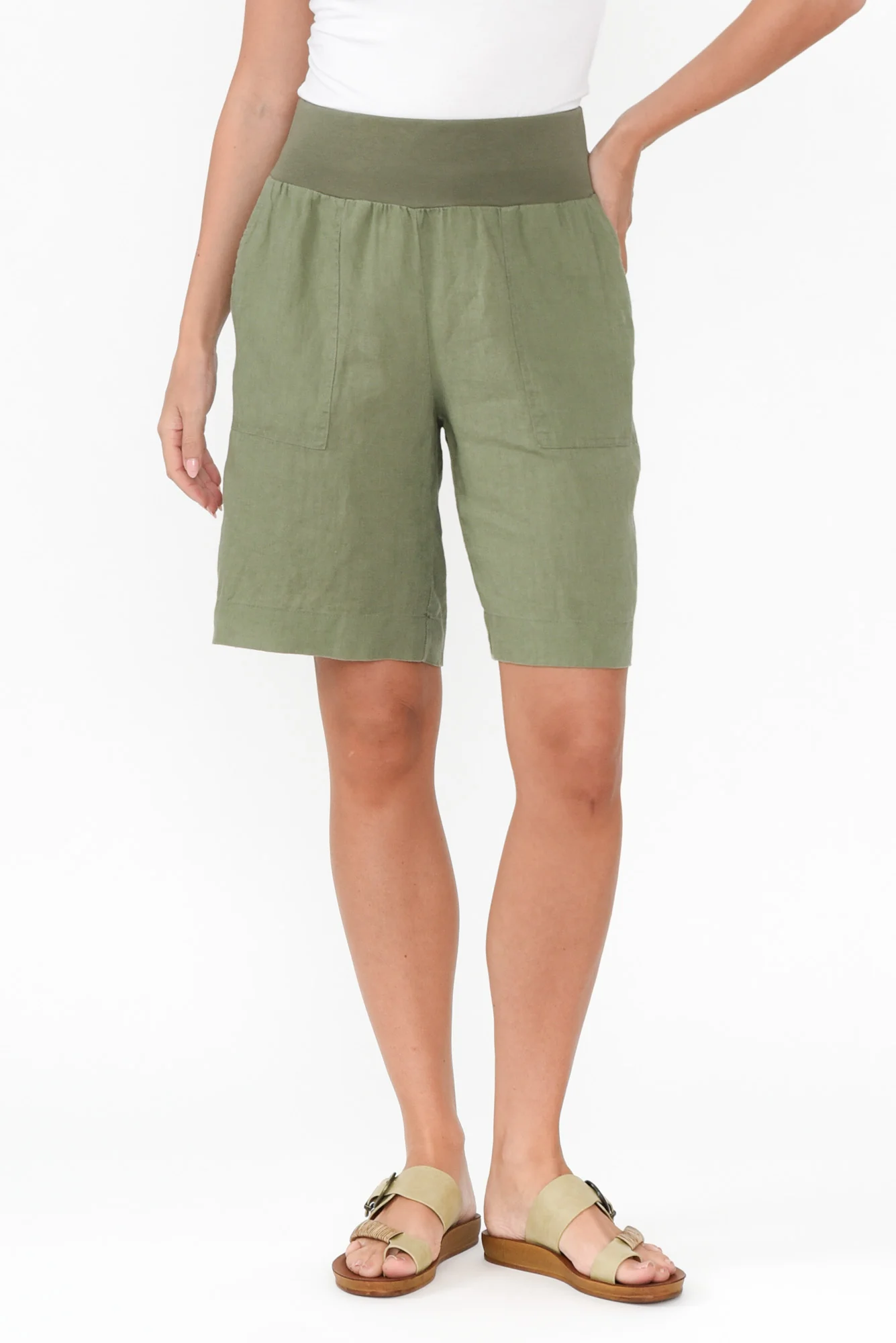 Aster Khaki Linen Shorts