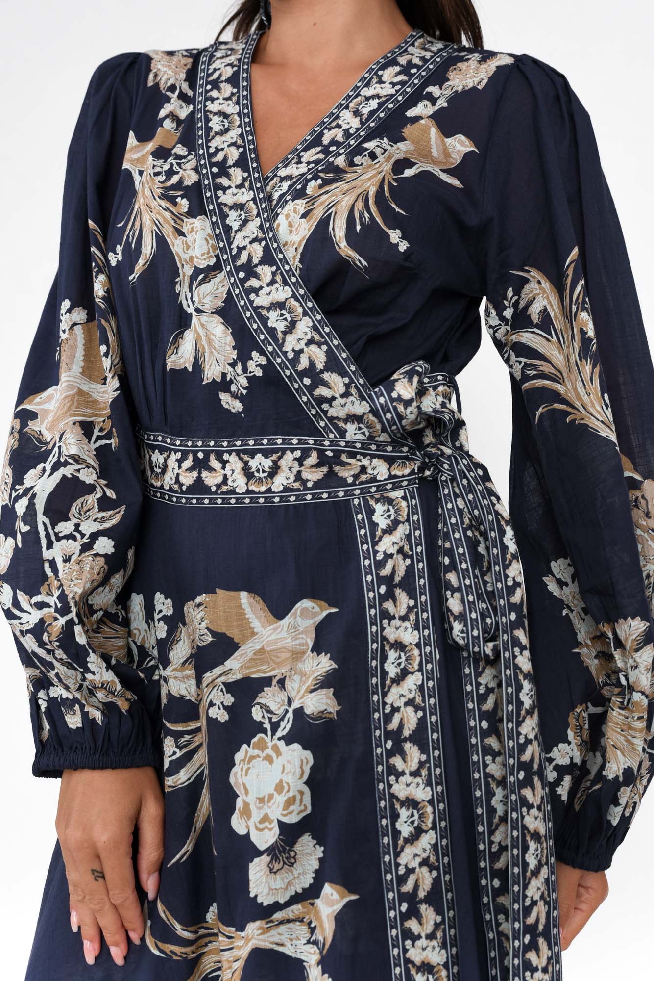 Aphrodite Navy Floral Cotton Wrap Dress
