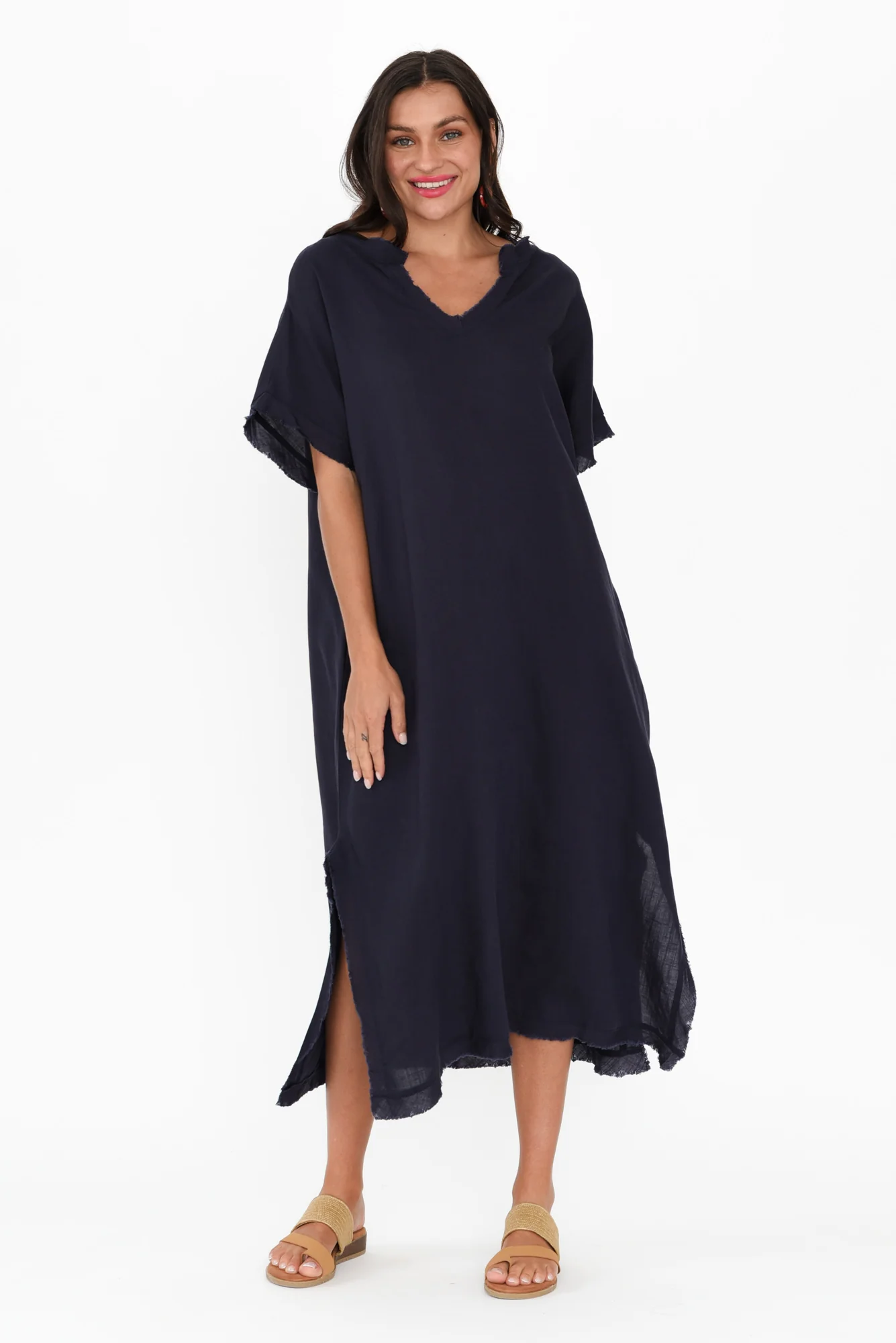 Darlene Navy Linen Blend Dress