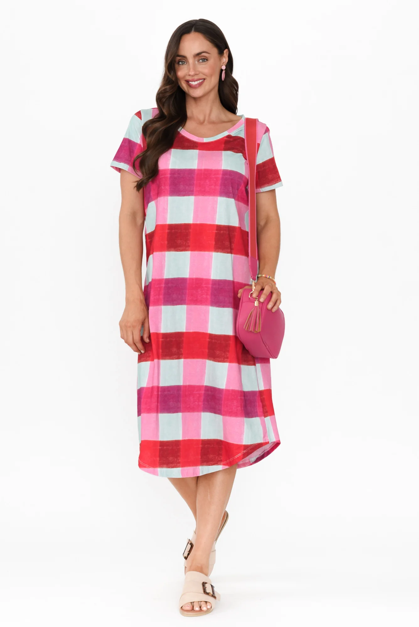 Monaco Pink Check Cotton Dress