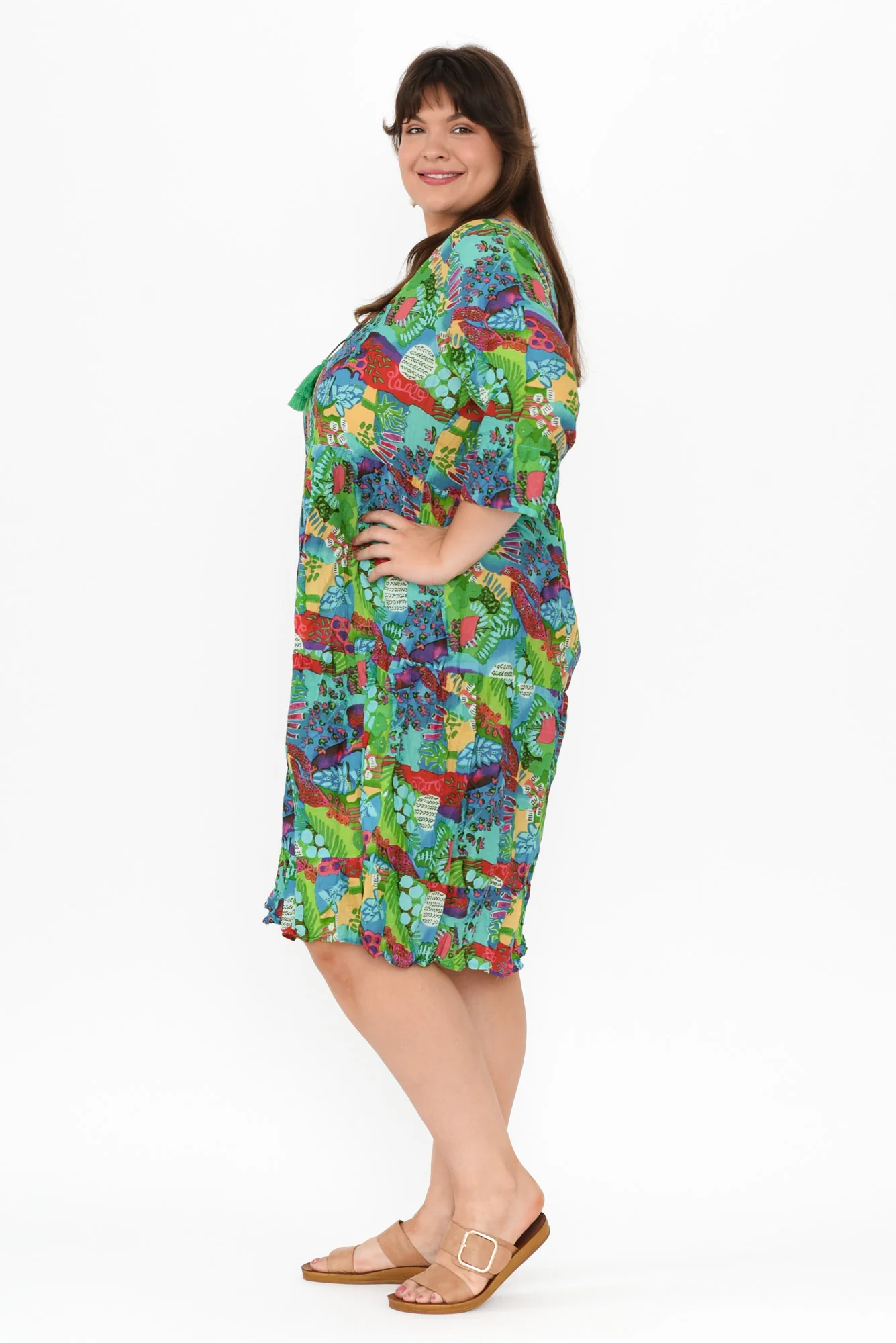 Milana Green Serenity Crinkle Cotton Dress