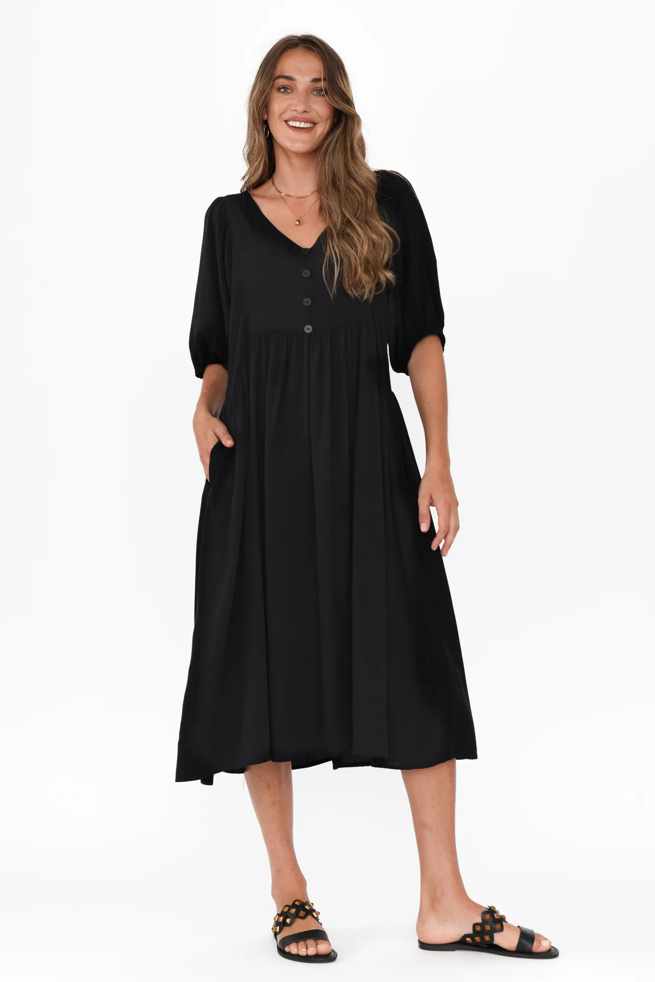 Pansy Black Pocket Dress