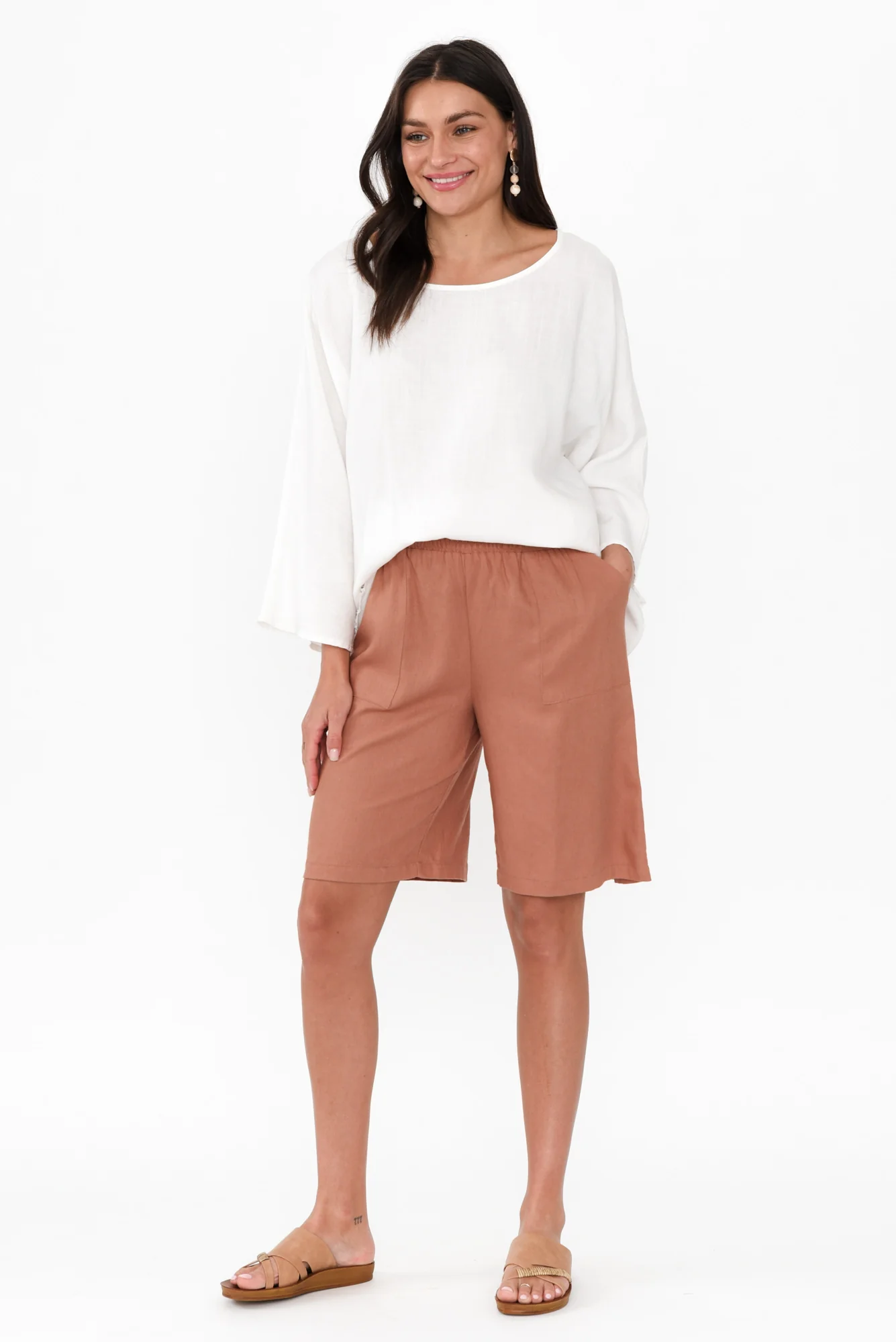 Leigh Rust Linen Blend Bermuda Shorts