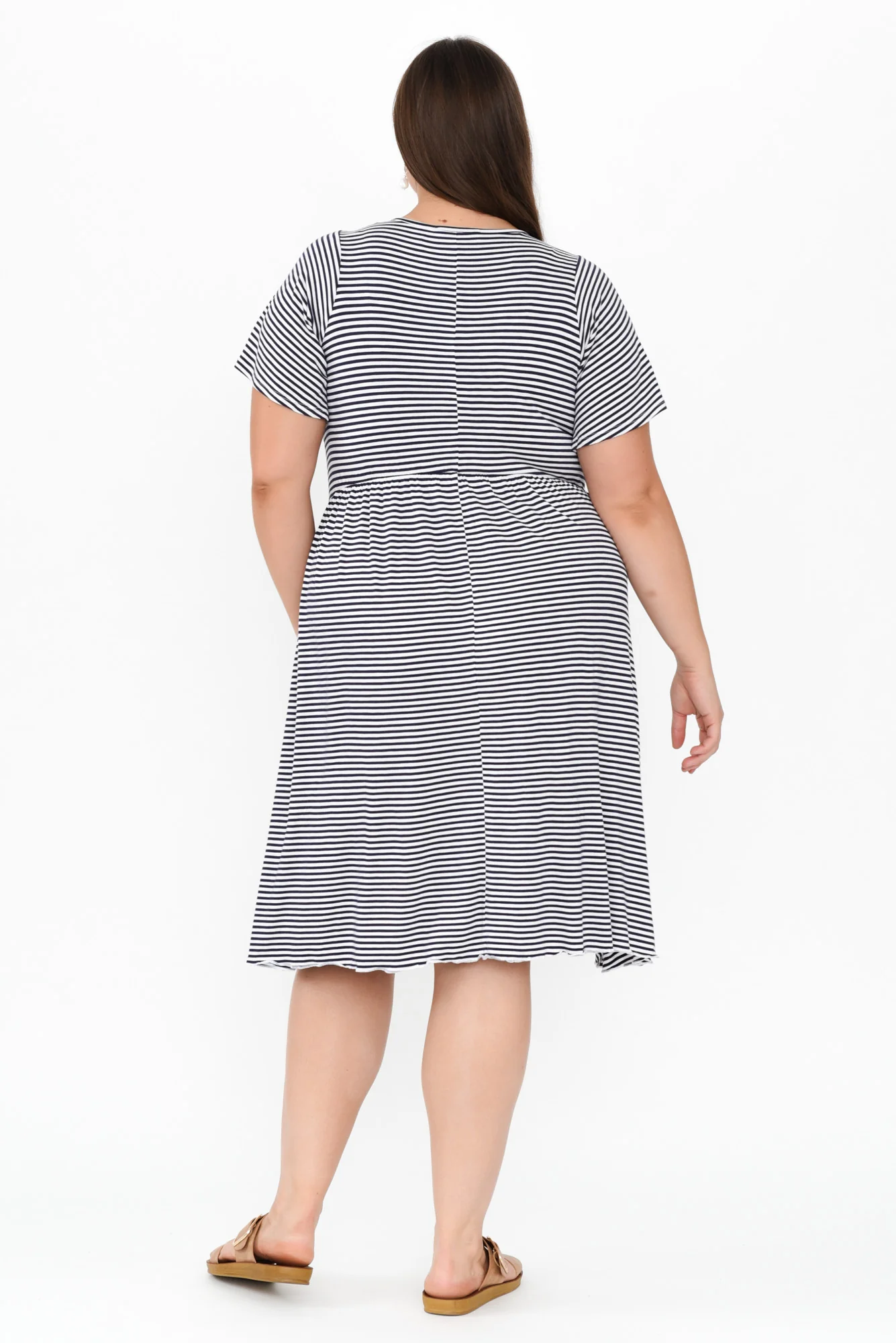 Donna Navy Stripe Gathered Dress
