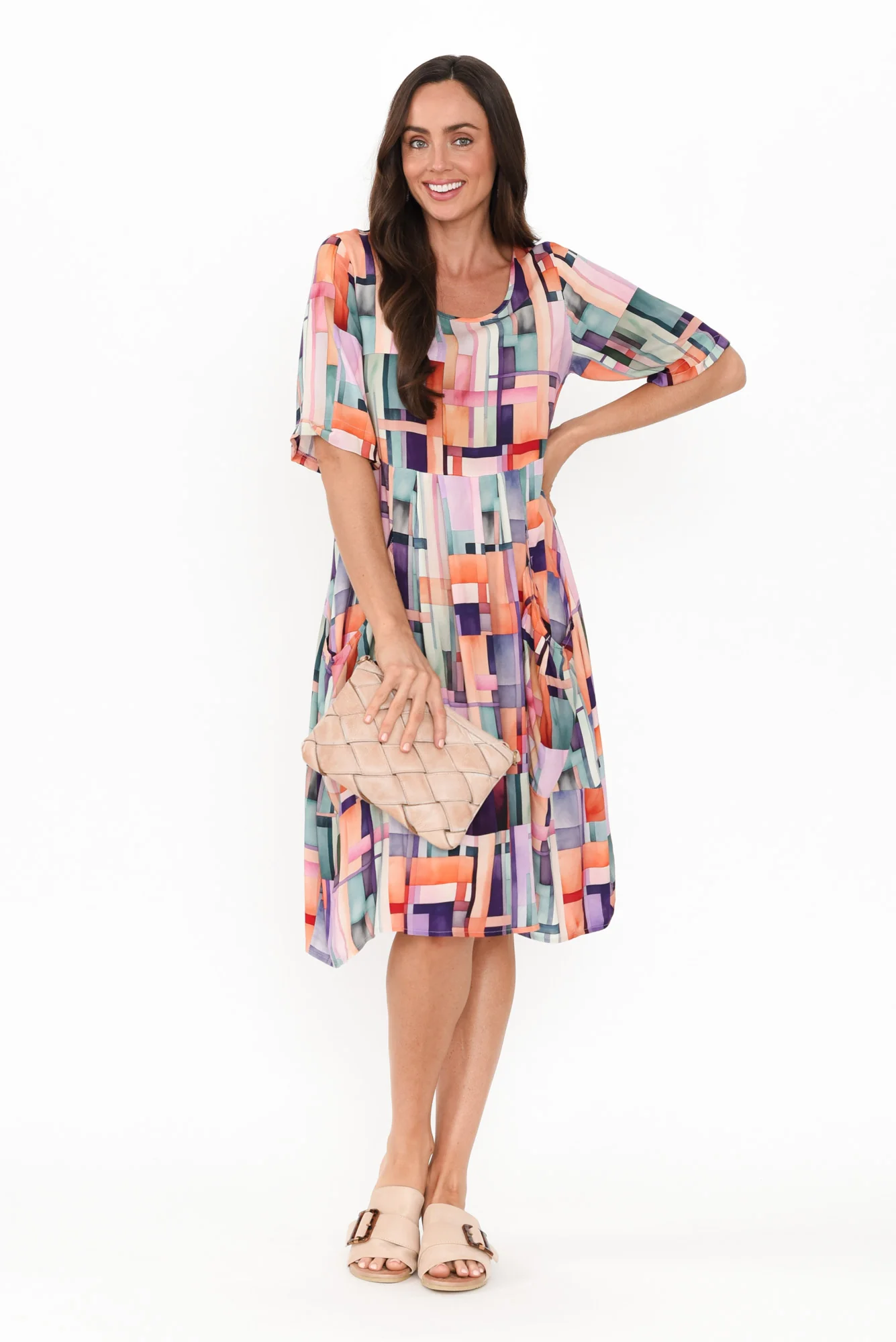Floria Purple Geo Pocket Dress