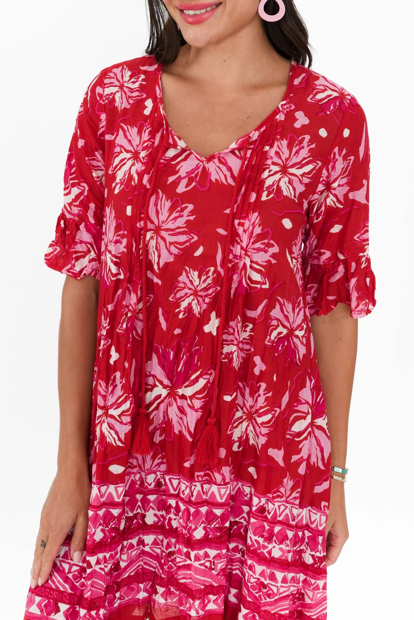 Cayman Red Floral Cotton Tunic Dress