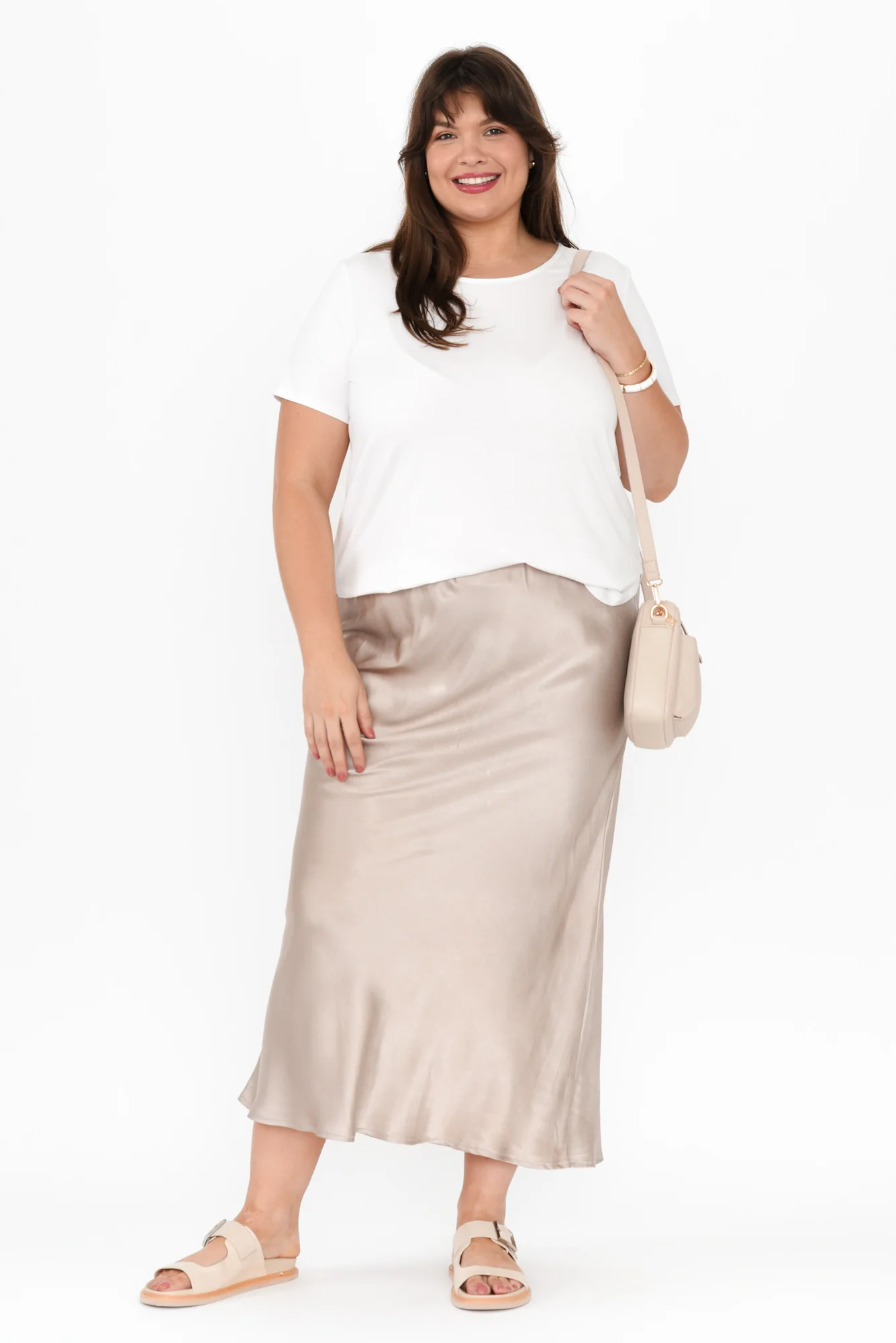 Minogue Champagne Satin Bias Skirt