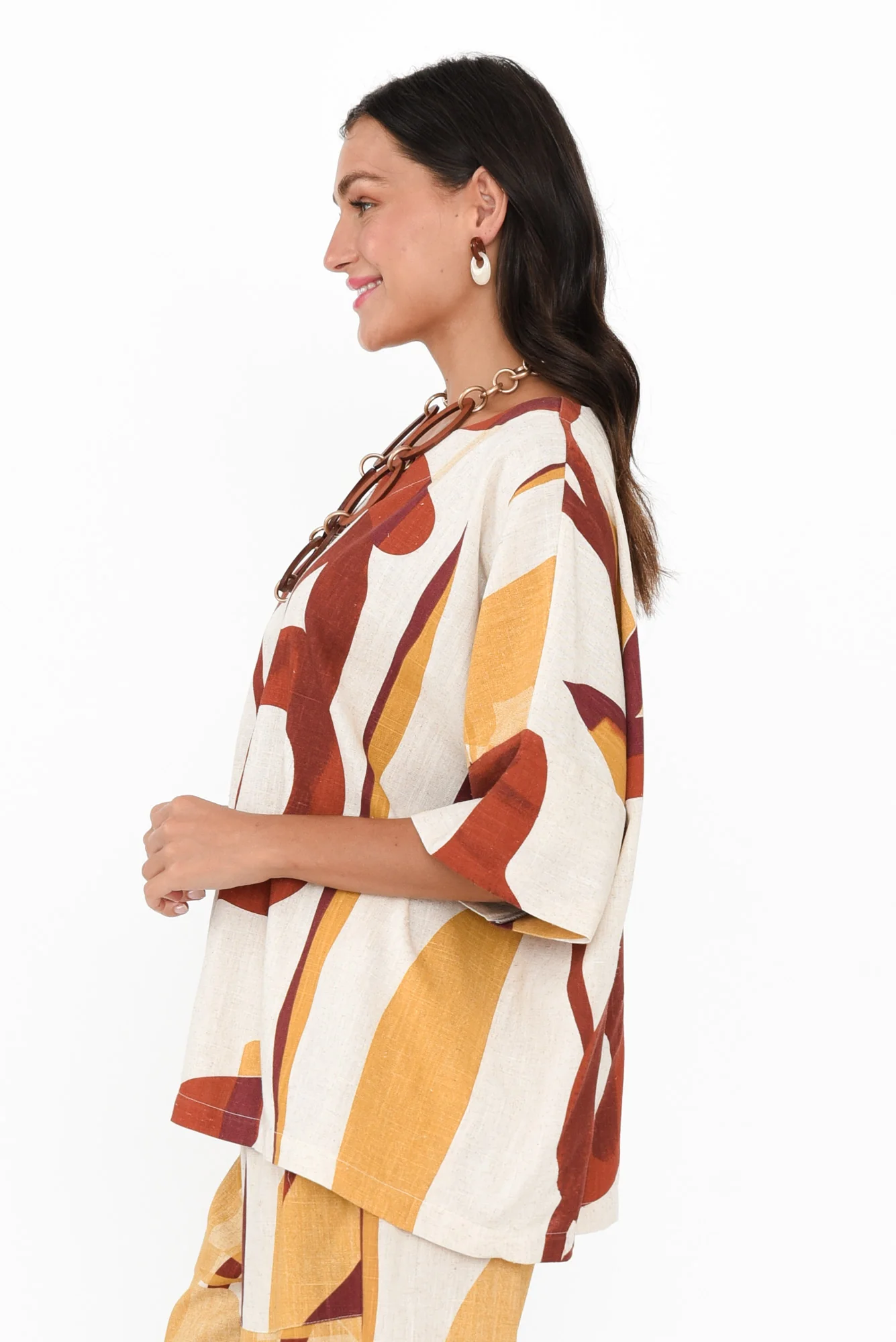 Alton Beige Abstract Linen Cotton Top