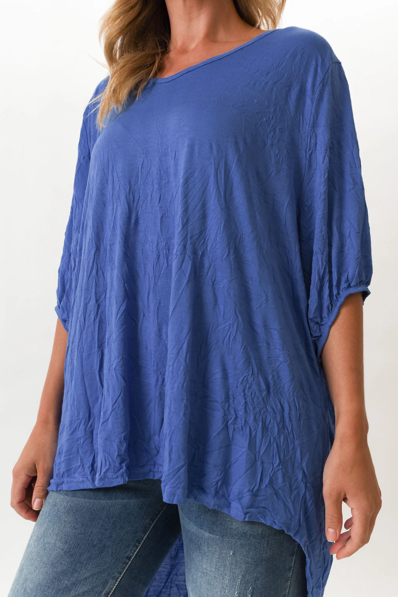 Agnes Cobalt Crinkle Cotton Hi Lo Top