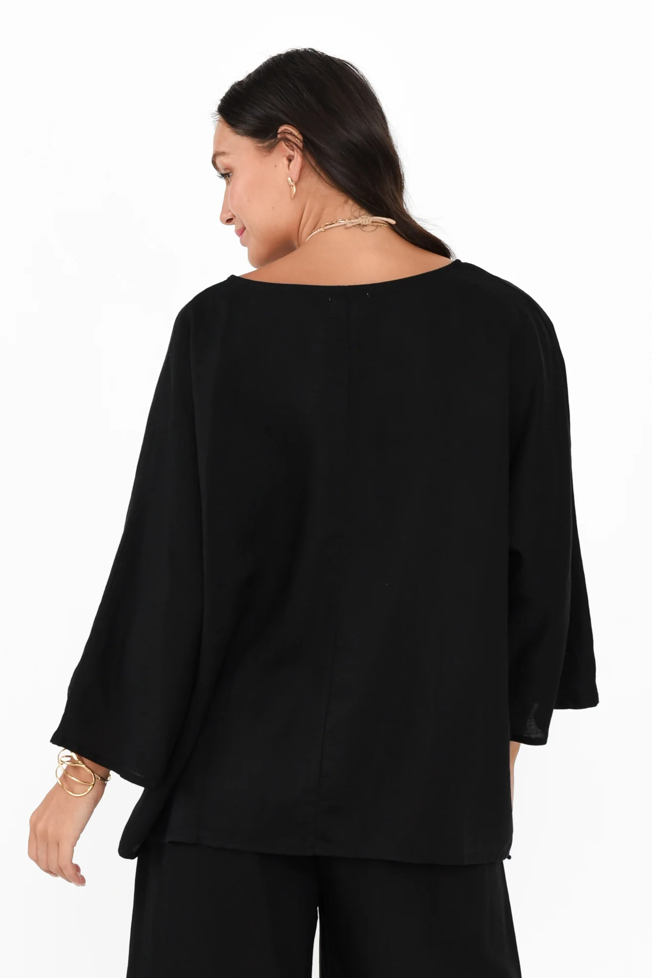 Johanna Black Linen Blend Top