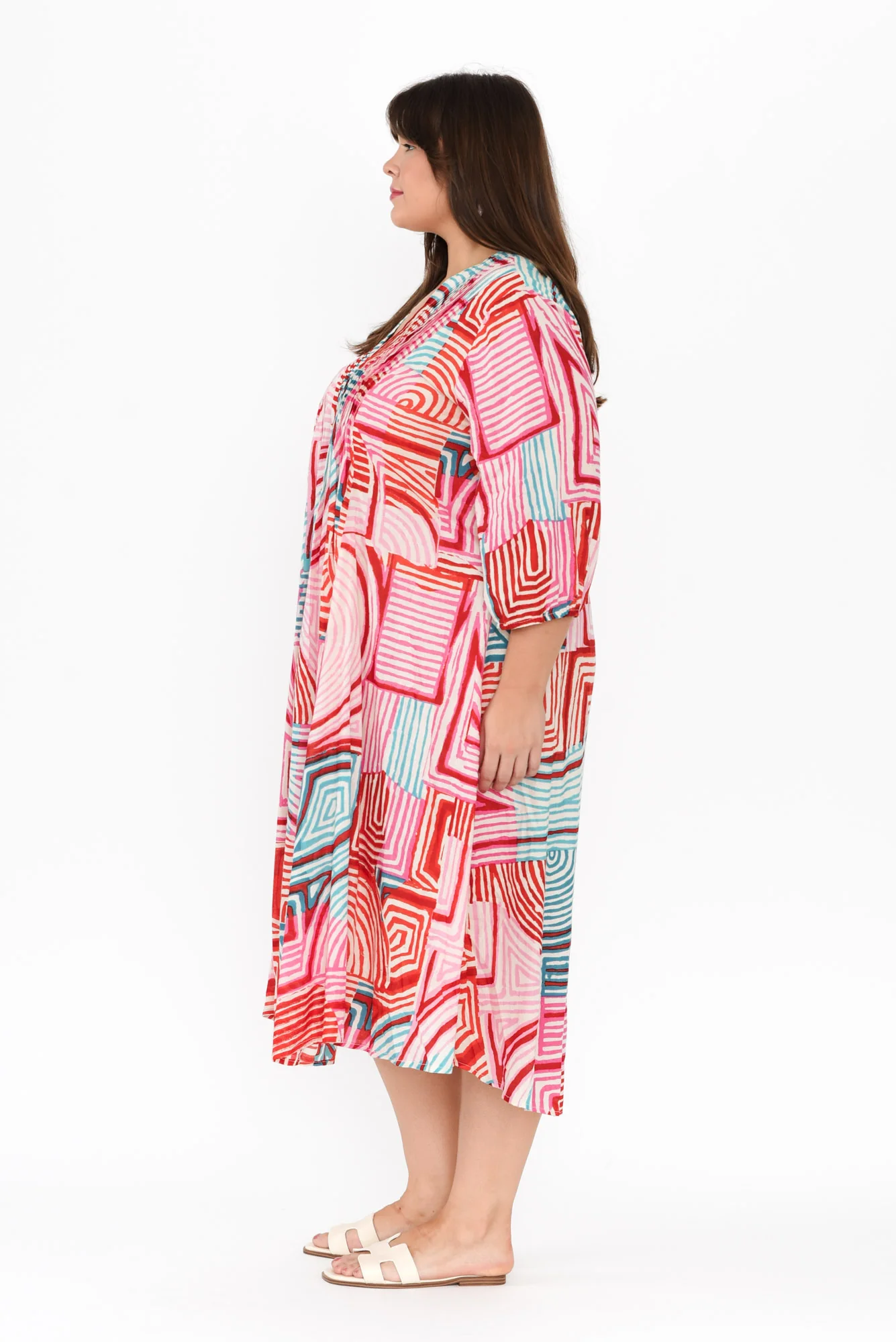 Fria Pink Geo Cotton Dress
