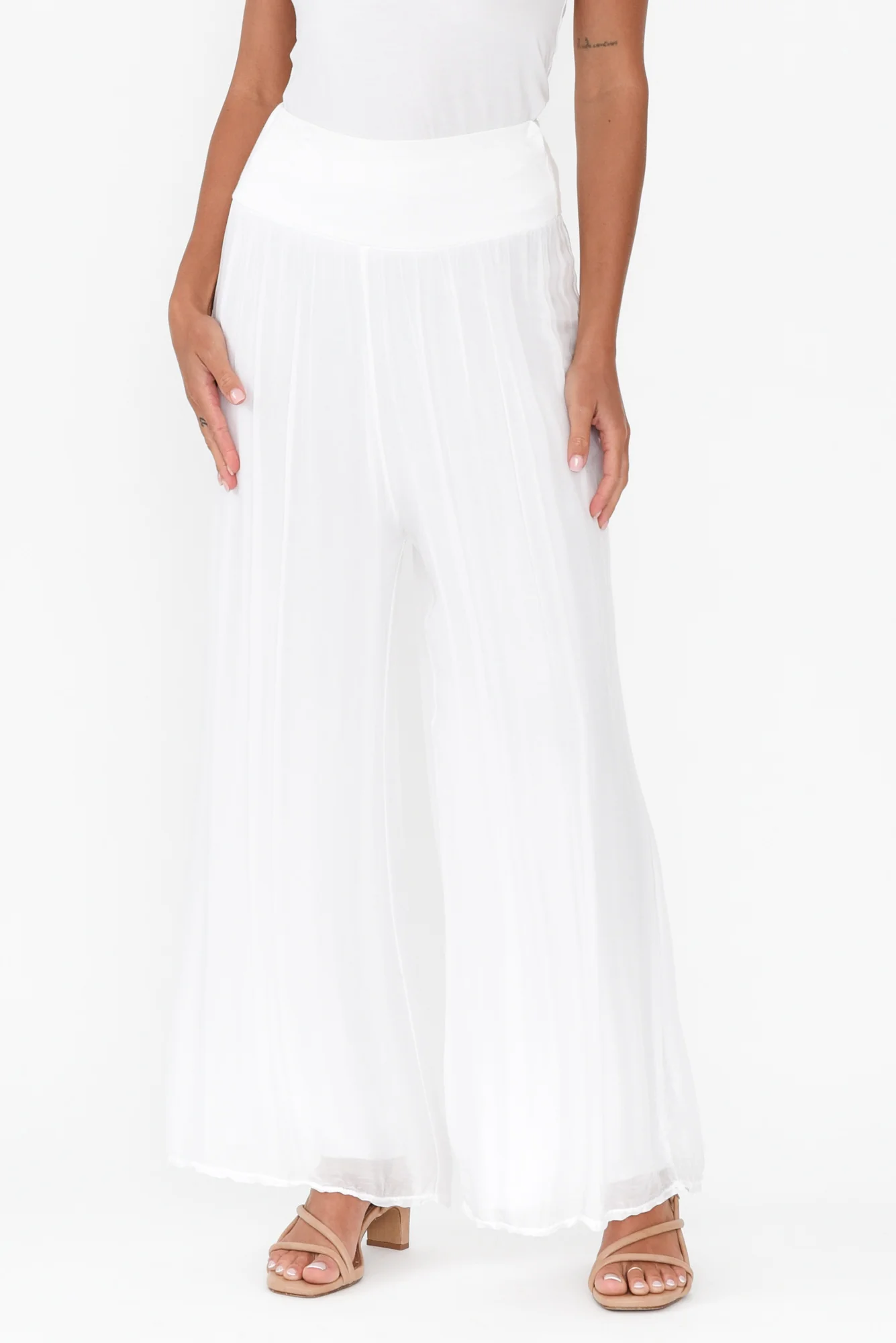 Laurier White Silk Wide Leg Pants